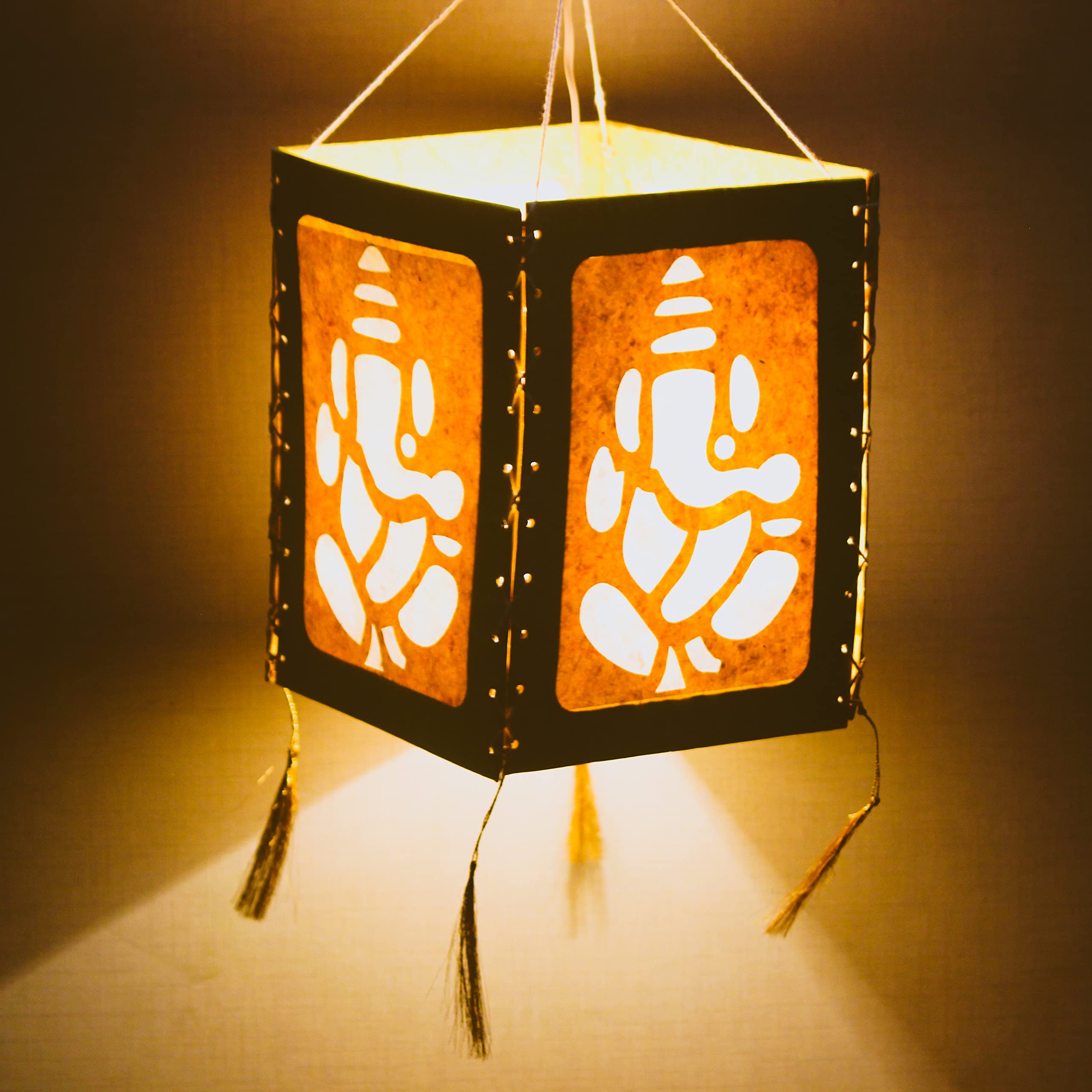 Brahmz Paper Handmade Hanging Paper Handcrafted Colored Lamp Shade Decoration for Home Garden parties (Orange Ganesh)