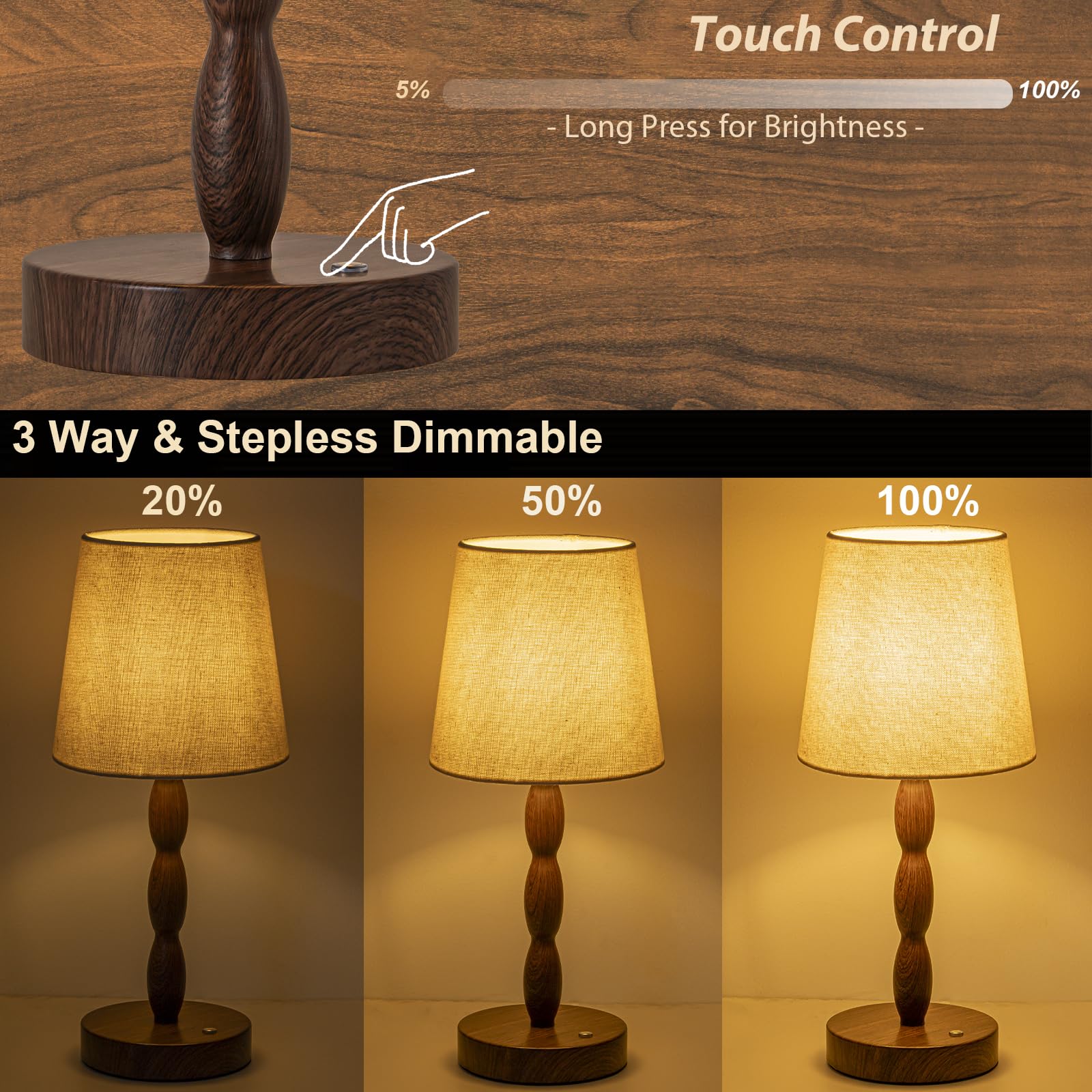 Castlelife Portable Cordless Table Lamp, Touch Desk Lamp Rechargeable Battery Powered, 3-Level Brightness Stepless Dimmable Beds