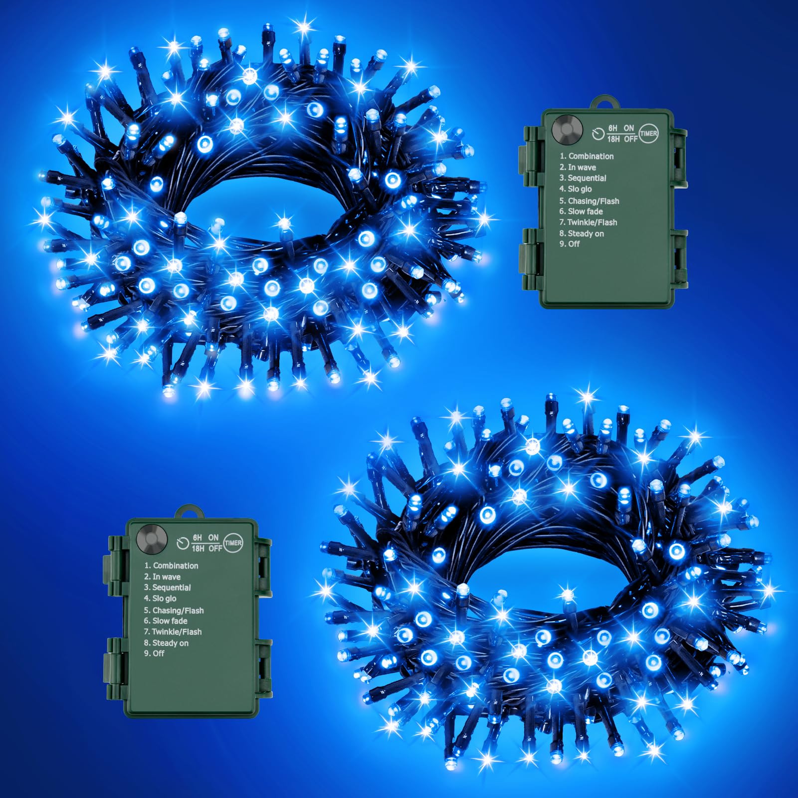 FFZZKJ Blue Christmas Lights Outdoor Battery Operated String Lights Total 100LED 33Ft with Timer 8 Modes 16.4Ft*2 Waterproof Outdoor Indoor for Christmas Decor  Blue  2-Pack