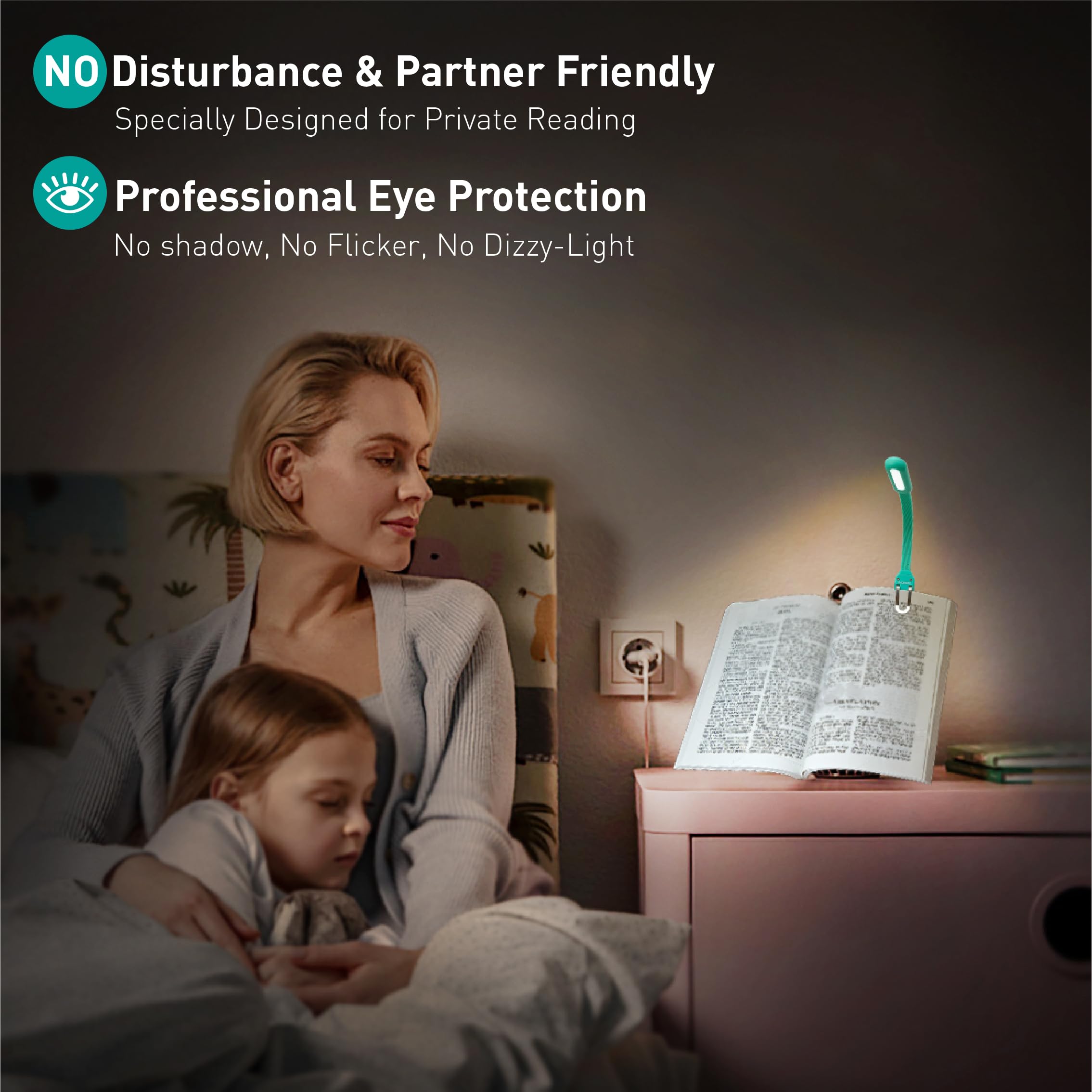 Radixium Slim Rechargeable Book Reading Light  Eye Caring Led With 4 Color Temperatures  Portable Clip On Book Light For Reading In Bed & Travelling. Prefect Elegant White Gift For Book Lover.(Green)