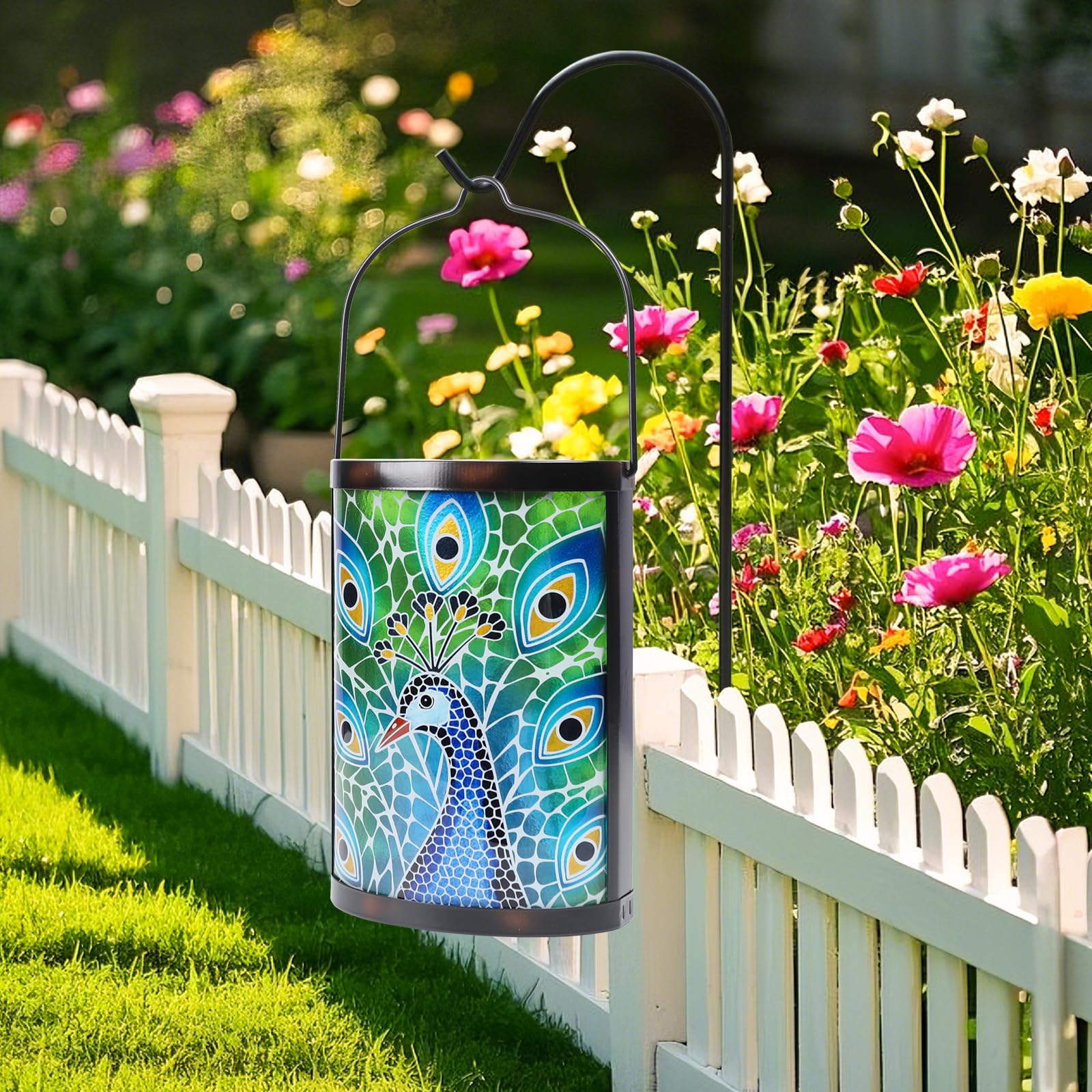 Hanging Solar Lantern Outdoor Waterproof Peacock Solar Lights Glass Tabletop Decorative Lamp For Outdoor Patio Garden Outside Ya