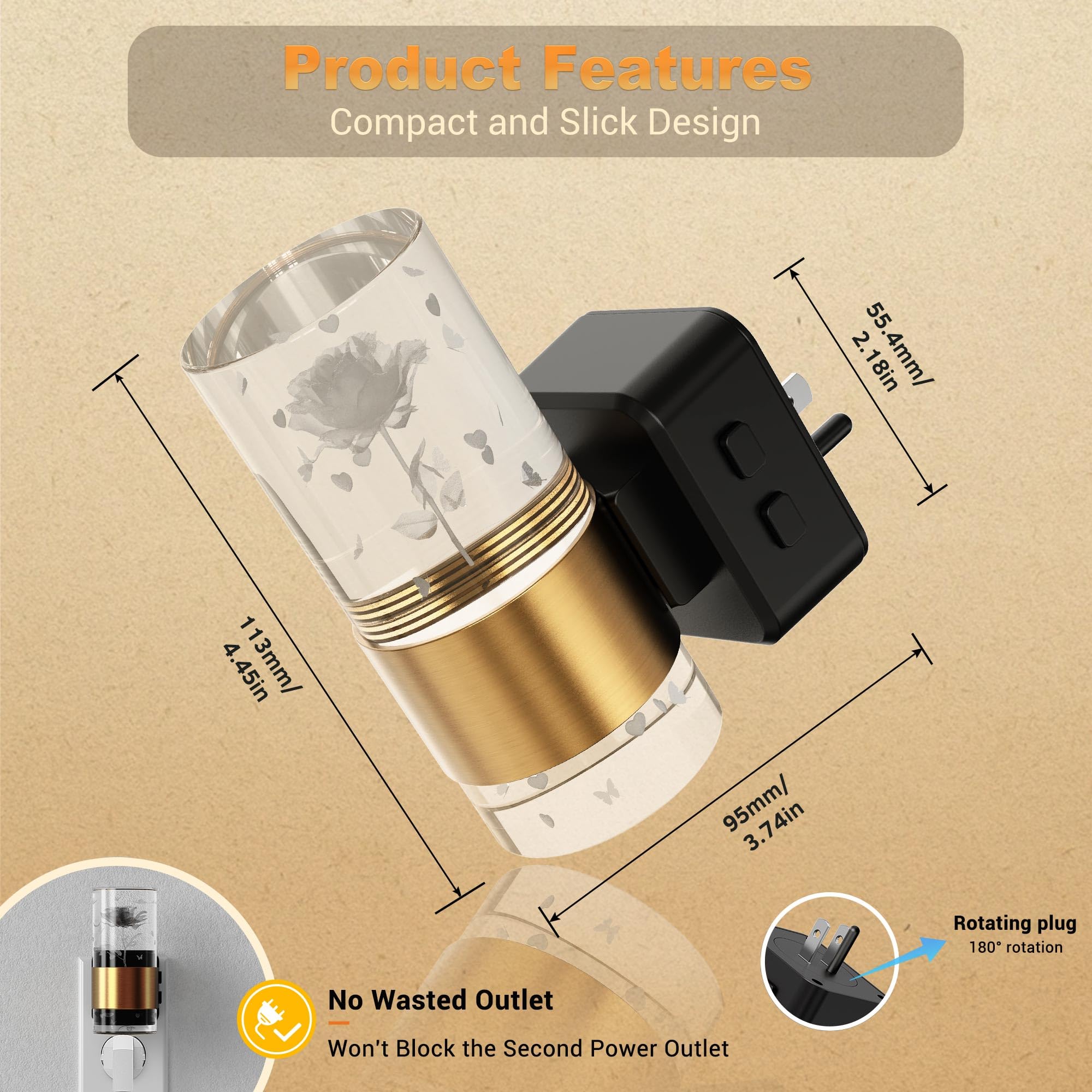 Jandcase Night Lights Plug Into Wall,Rose Carved Night Light For Girls, 3000K+Rgb 10-Color Led Nightlight With Dusk To Dawn Sens