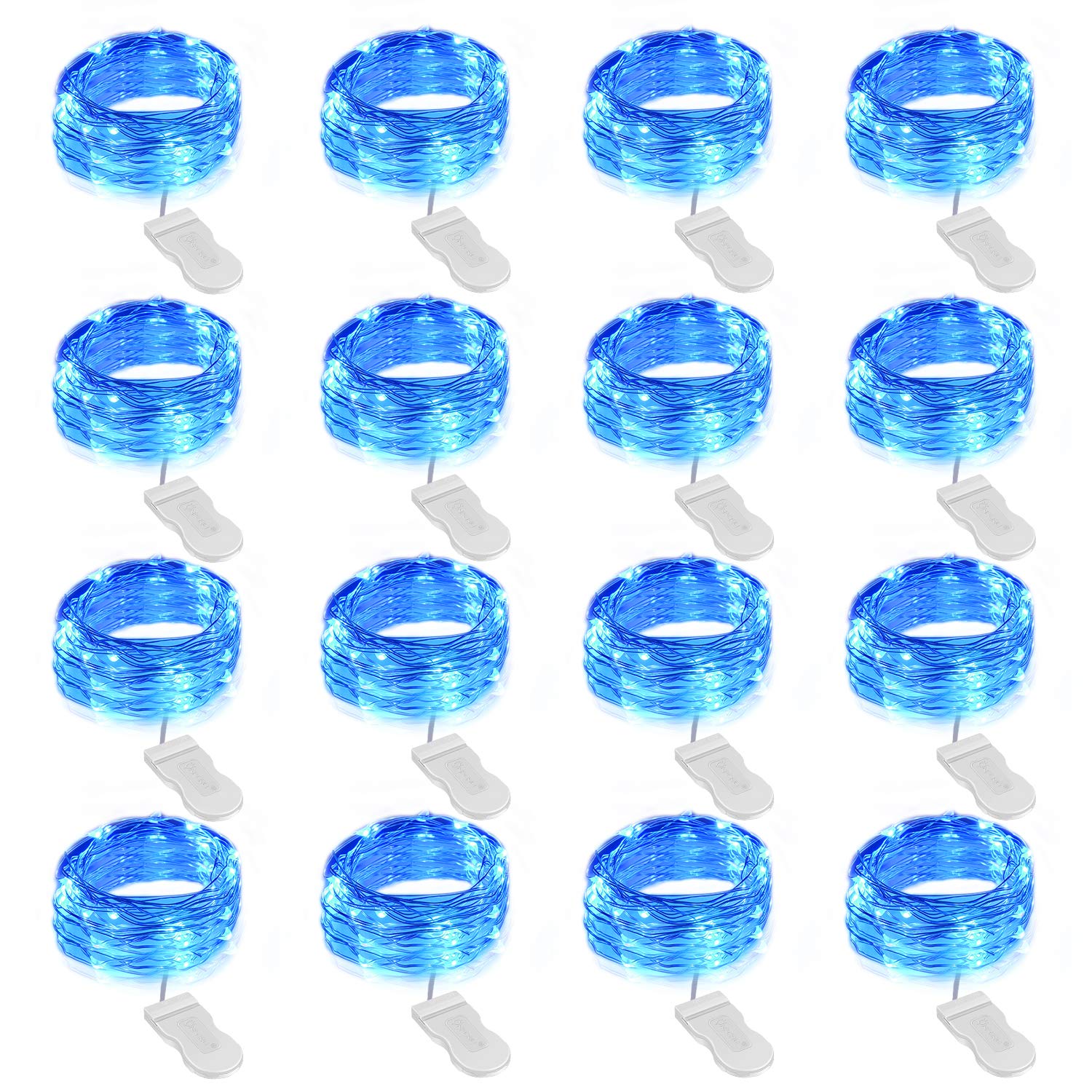Onforu Fairy Lights 16 Pack, 6.5ft Blue Mini String Lights, 20 LED Copper Wire, IP67 Waterproof, Perfect for DIY Decor