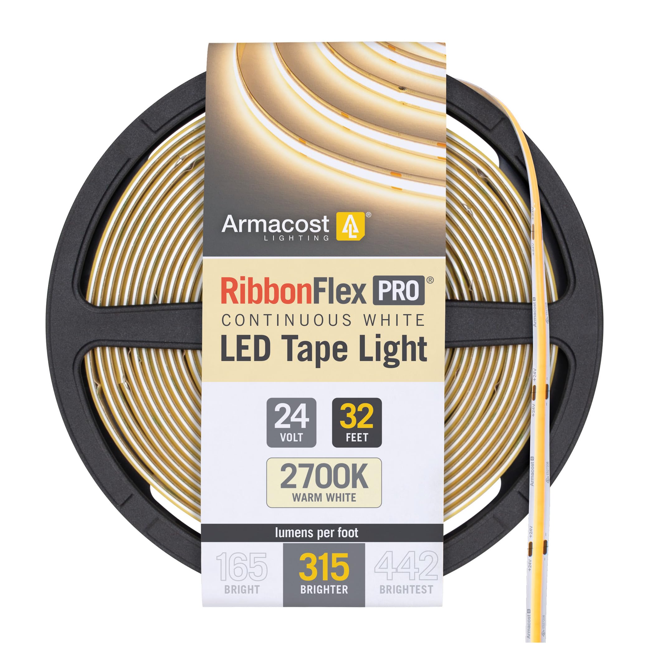 Armacost Lighting Ribbonflex Pro 24V White Cob Led Strip Light Tape 2700K  315 Lumens/Ft  10M 172150