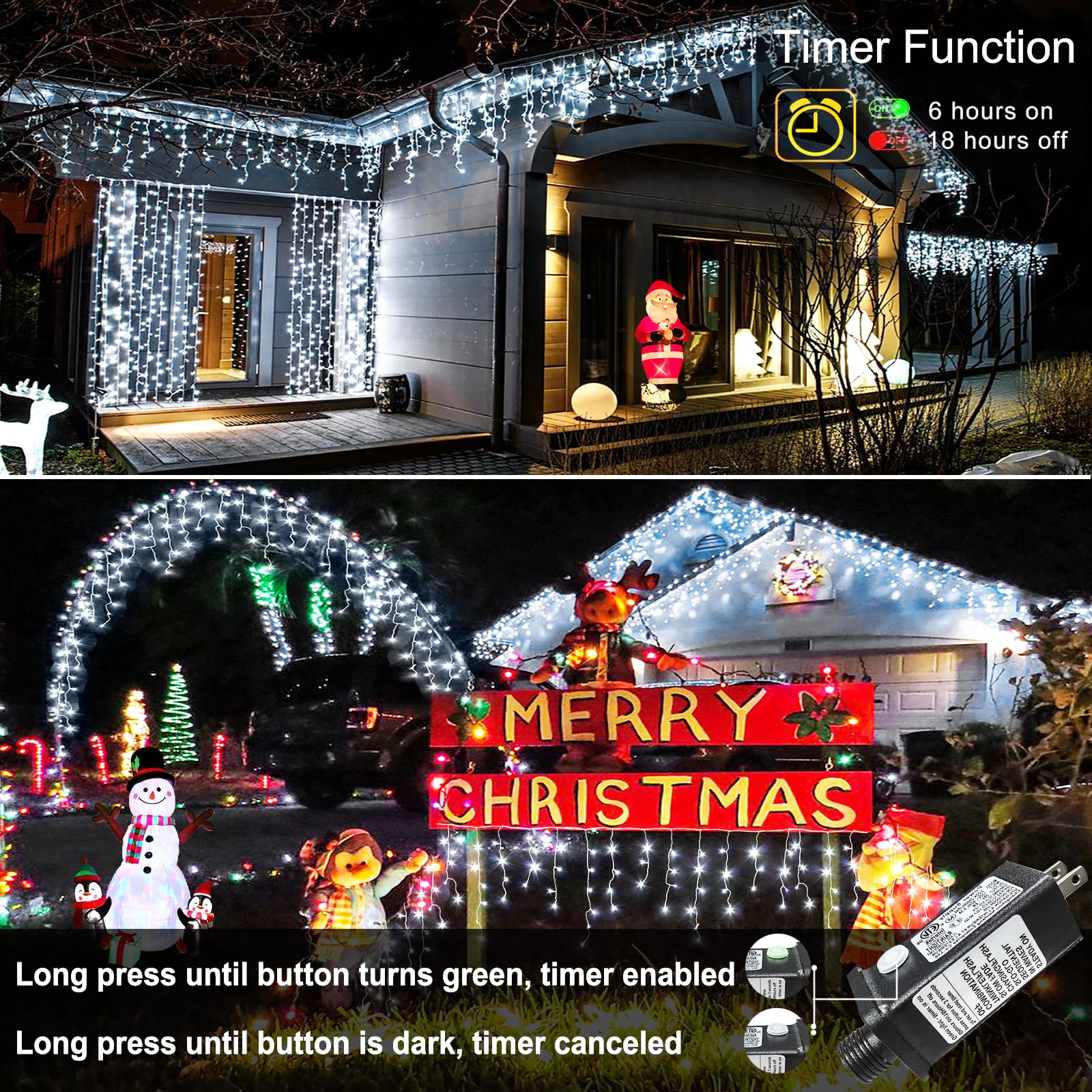 Nielfoi Christmas Icicle Lights - 99ft 1216 LED, Waterproof, 8 Modes, Cool White, Model BG-CL3M3-306L01