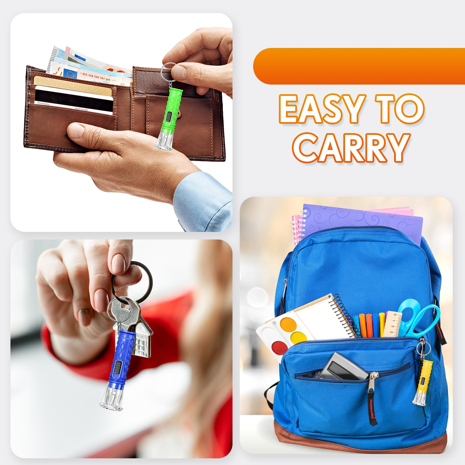Jexine Mini Flashlight Keychain - 100 Pcs Assorted Colors LED Torch for Hiking, Camping, Christmas Party Favors