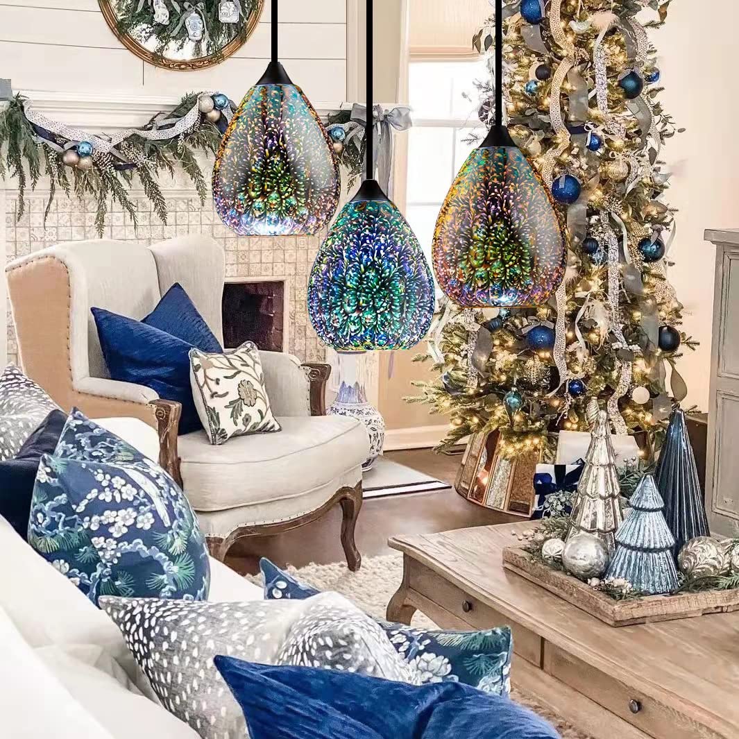 Yisuro 1-Light Glass Pendant Light Fixture, 7.8&quot; Shade For Kitchen Island & Dining Table