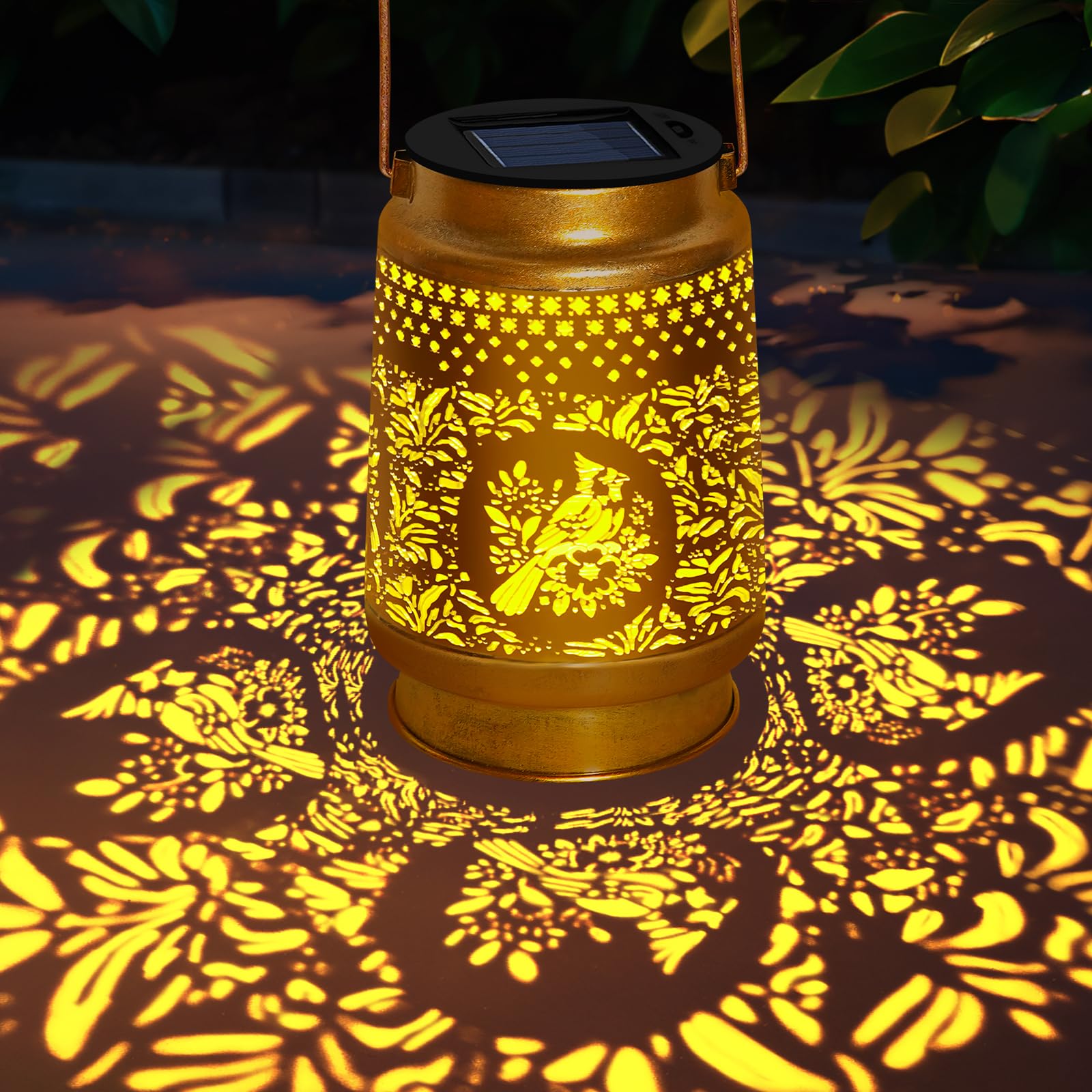 Solar Lanterns Outdoor Waterproof Hanging Solar Lights, Cardinal Garden Decor Birthday Gifts for Women Mom, Hanging Metal Garden