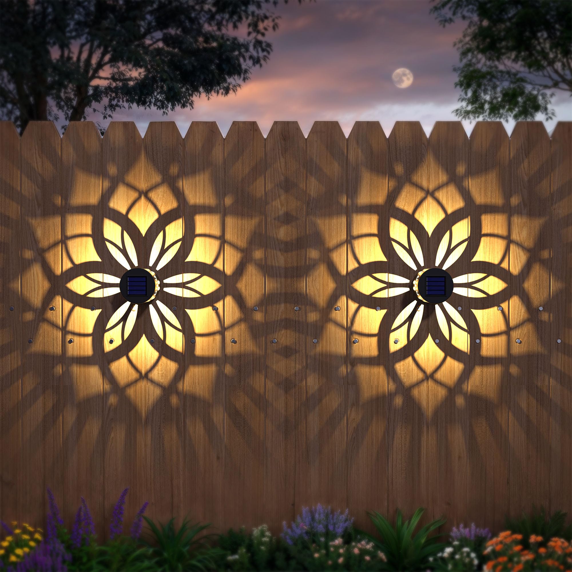 2 Pack Solar Fence Lights Metal Solar Powered Outdoor Wall Deck Step Lights Mandala Theme Waterproof Fence Light For Garden Post Patio Backyard Yard Decor  Gardening Gifts For Women Mom Grandma