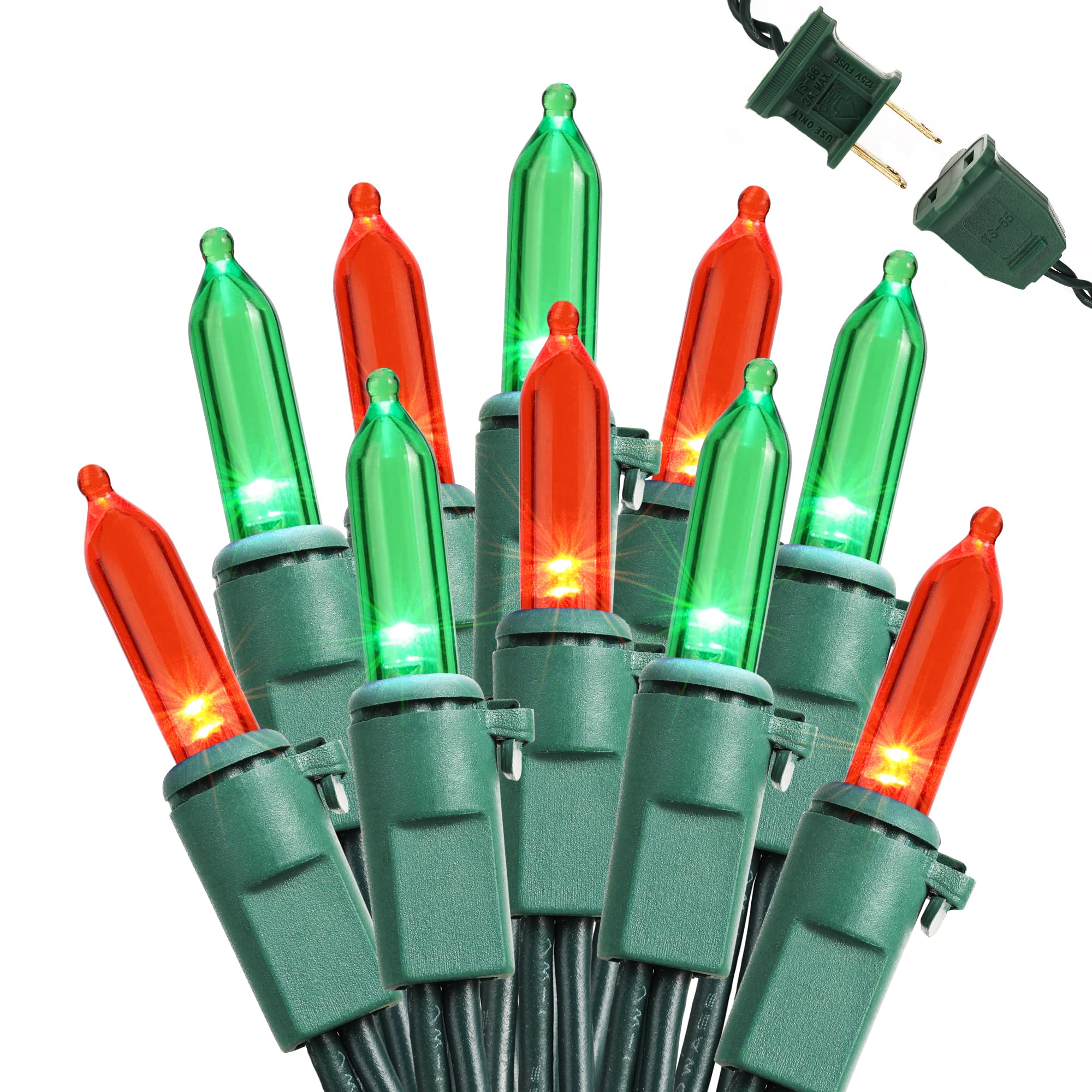 Brizled Red & Green Christmas Lights, 33ft 100 LED Christmas String Lights, 120V UL Certificated Xmas Tree Light Connectable, Mi