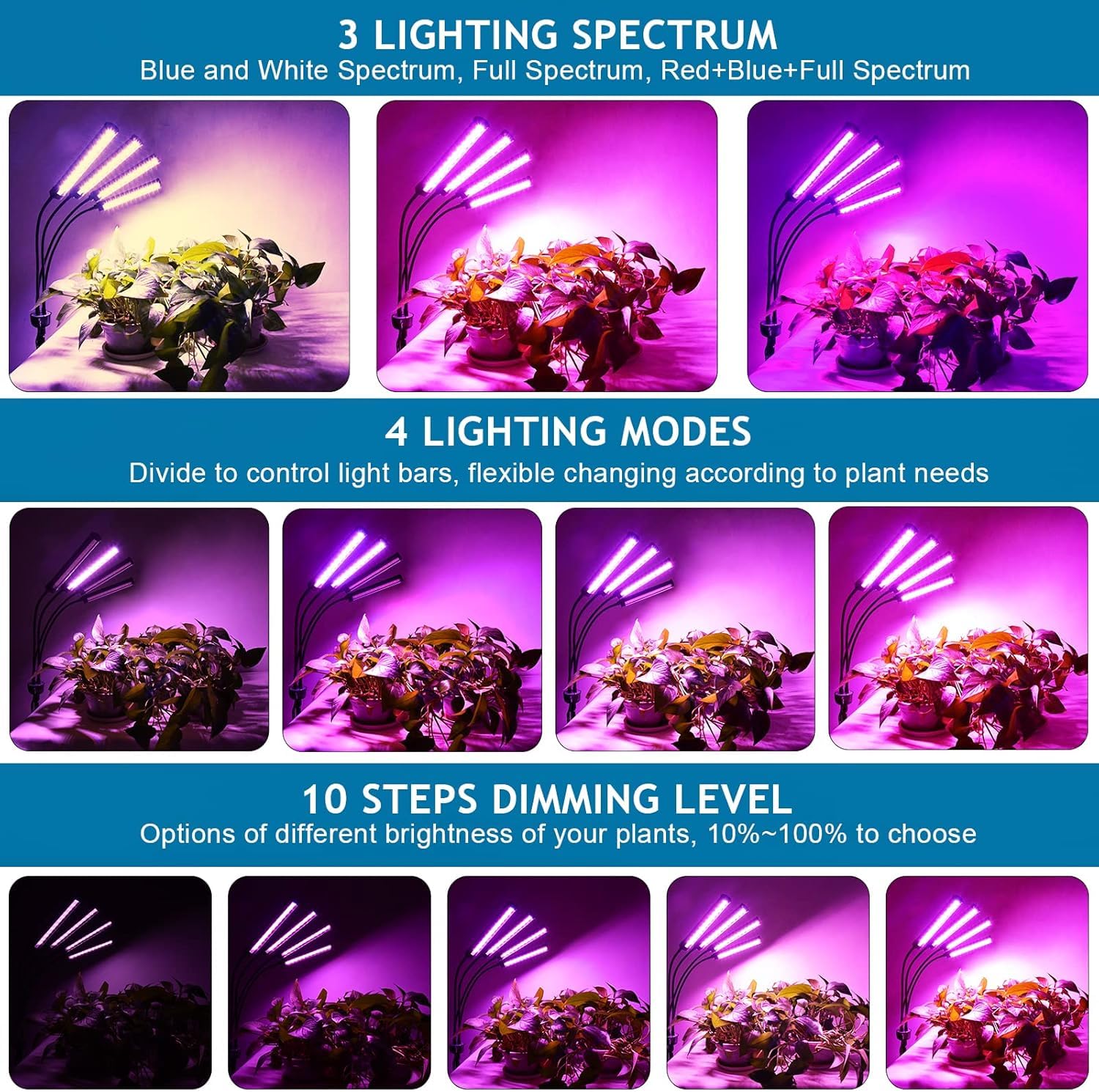 ANDOHAI LED Grow Lights for Indoor Plants, 4 Heads Full Spectrum, Adjustable Tripod 15-63 inches, Mixed Spectrum, Model GL-2