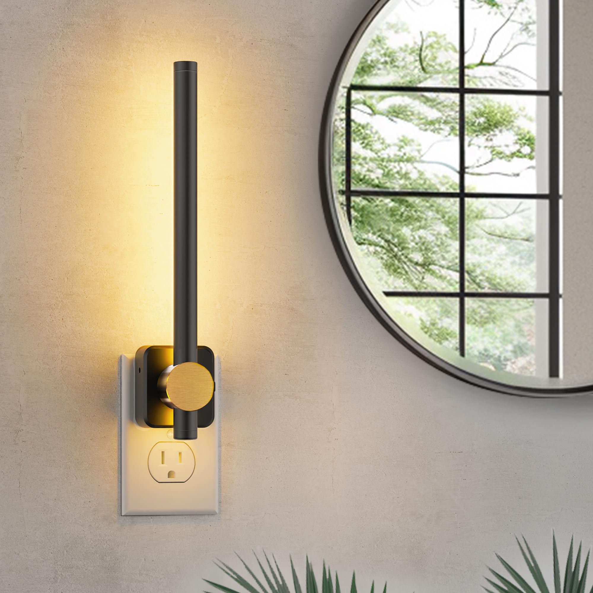 L LOHAS LED Night Light, Night Lights Plug into Wall, Dimmable Night Light 0-200LM, Nightlight Black and Gold Vanity Light Bar f