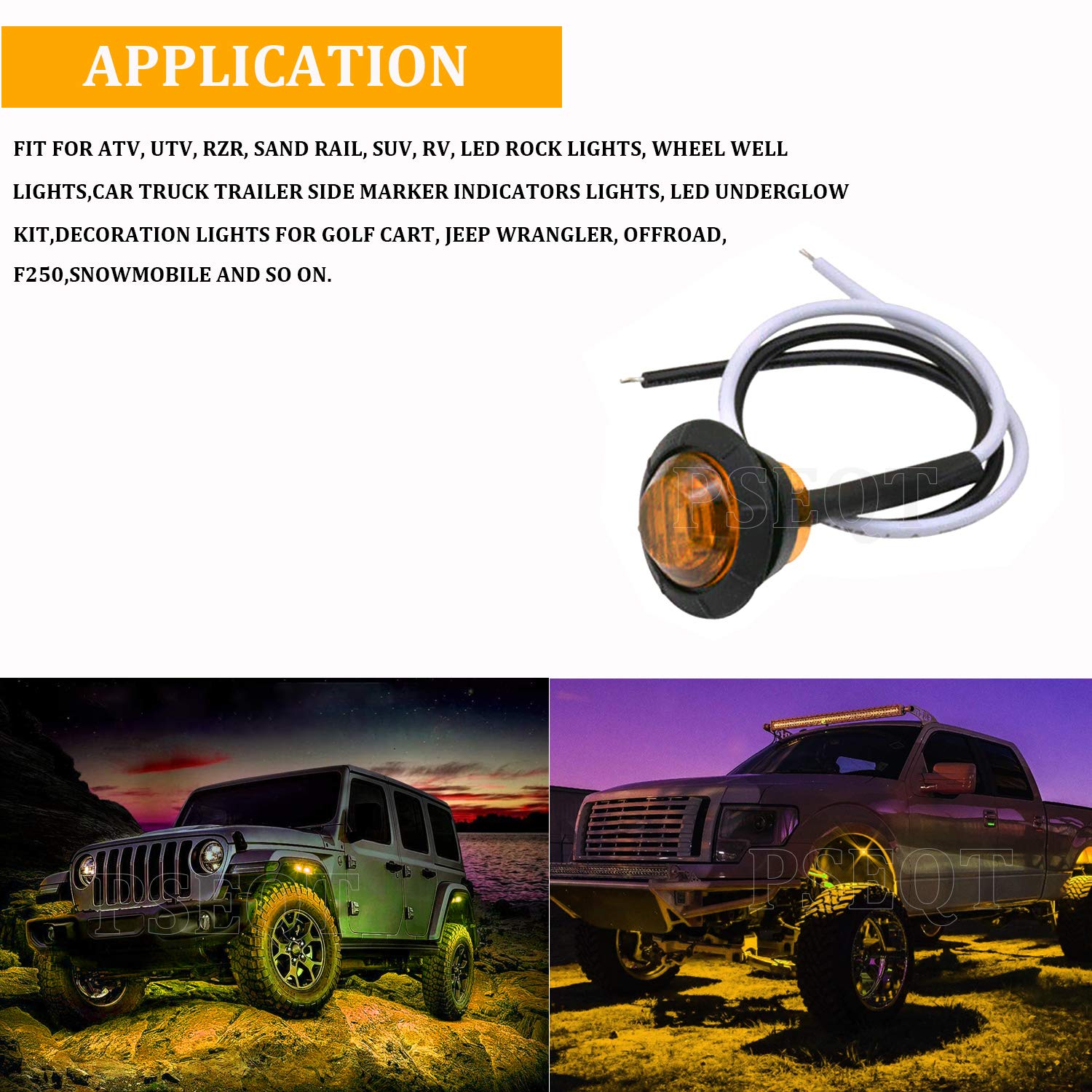 Pseqt 3/4&quot; Led Rock Lights Round Underglow Wheel Fender Side Marker Clearance Lights With Bullet Grommets Waterproof For Trailer Golf Cart Offroad Wrangler Truck Rv Utv Atv (Amber, 10Pcs)