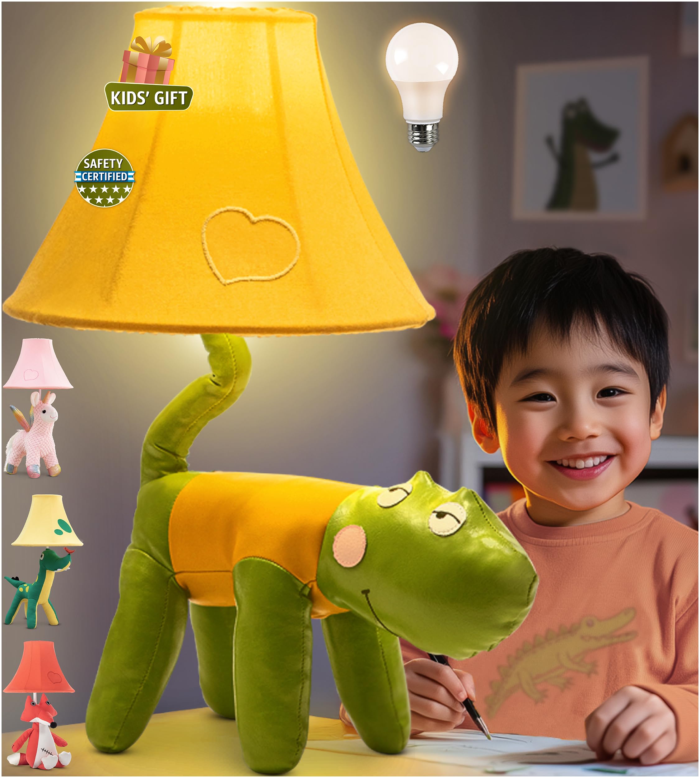Crocodile Dinosaur Kids Lamp for Boys Bedroom - 20 Boys Lamp for Kids Room - Cute Christmas Gifts, Birthday Gifts for All Ages: 