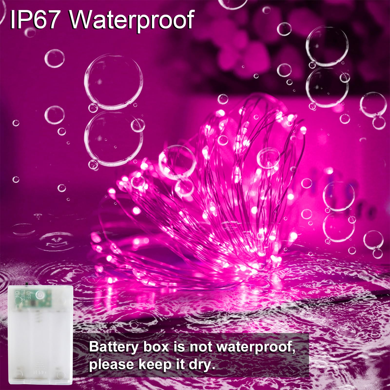 Yaozhou Valentines Day Pink Decorations Fairy String Lights, Battery Operated With Timer, 2 Pack 33Ft 100 Led Mini Battery Powered Lights, Mason Jar Waterproof Firefly Christmas Lights Diy Party