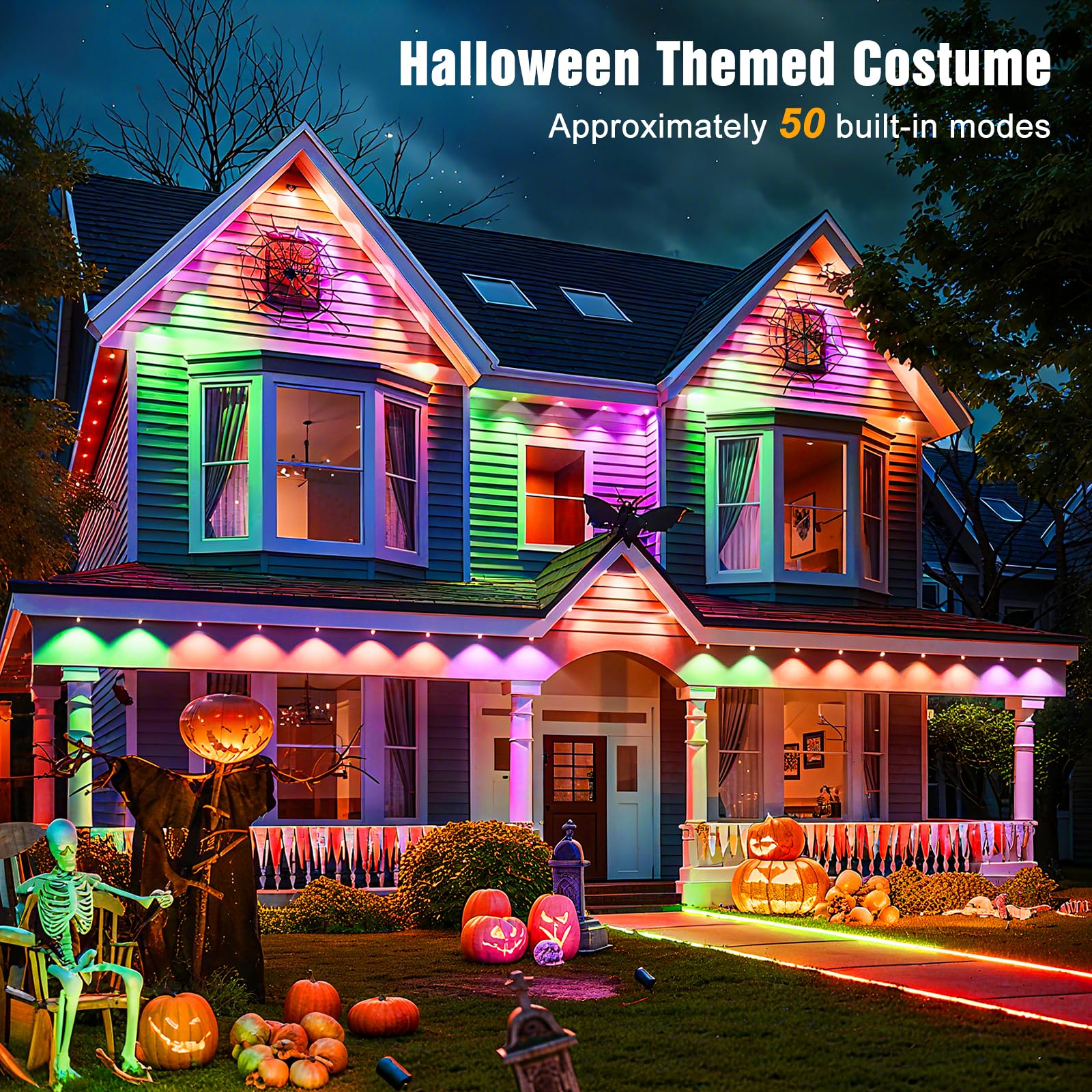 JOH 200FT RGB+IC Smart LED Outdoor Lights, App/Remote Control, IP67 Waterproof, White, Model MDL2515-01