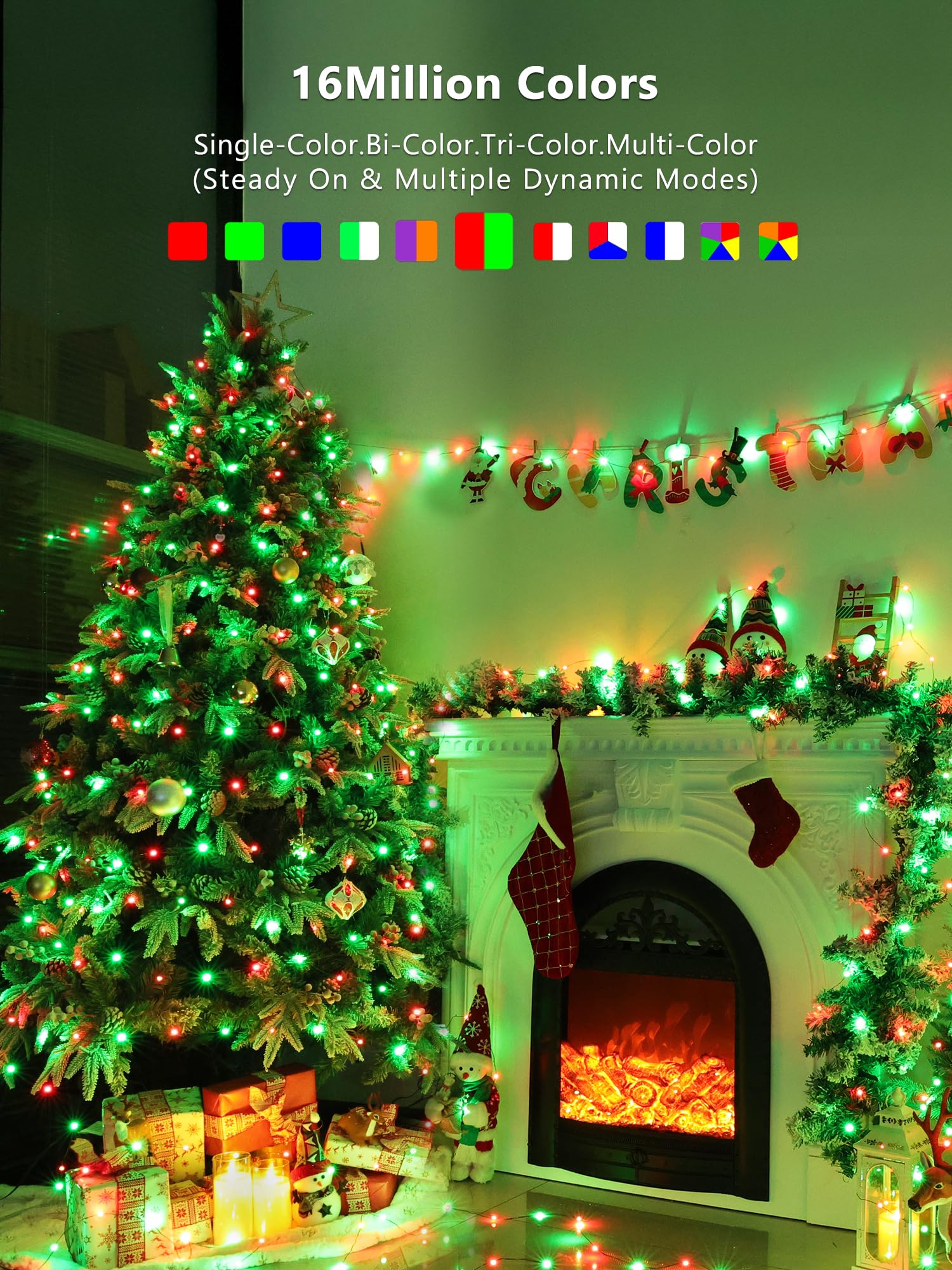 BrizLabs Smart Christmas Fairy Lights, 33ft 100 LED Color Changing, Alexa & Google Home Compatible, Green Wire for Holiday Decor