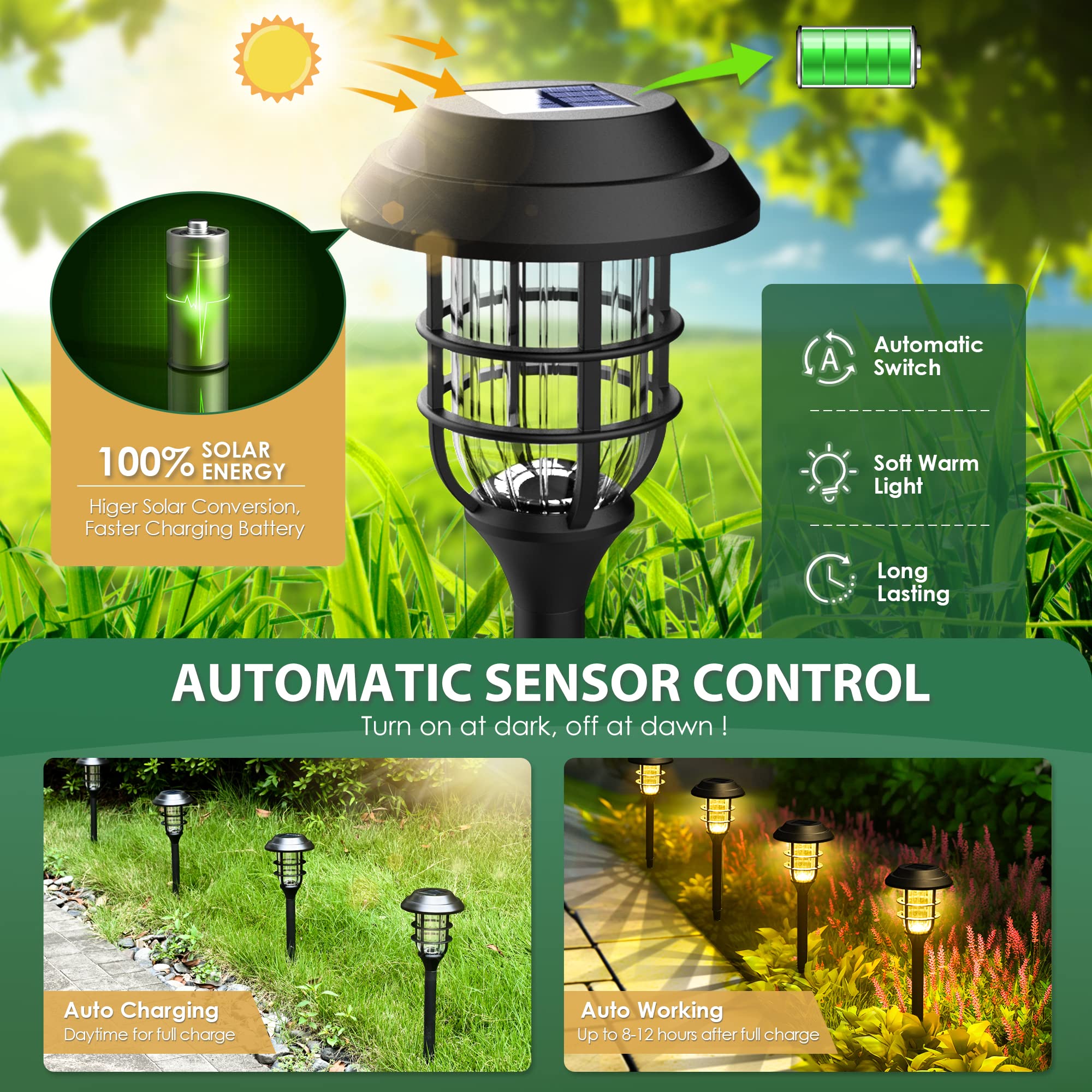 SOLPEX Solar Landscape Lights - 8 Pack, Warm White, Waterproof, Model 8349-X for Patio, Lawn, Yard, and Walkway
