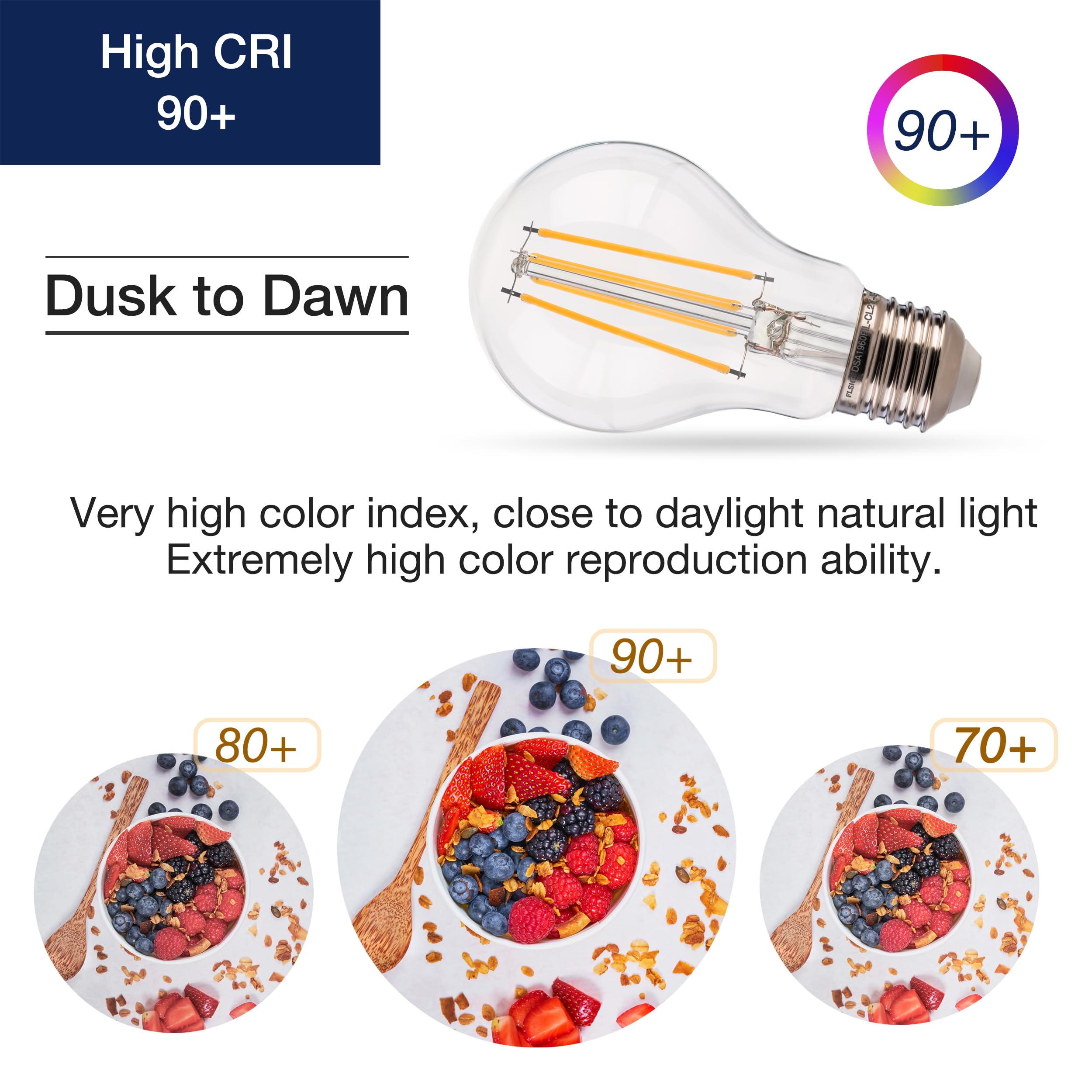 Flsnt Dusk To Dawn Outdoor Sensor A19 Led Edison Bulbs,7W (60W Eqv.), 800Lm,Vintage Filament E26 Base, Auto On/Off Photocell Aut