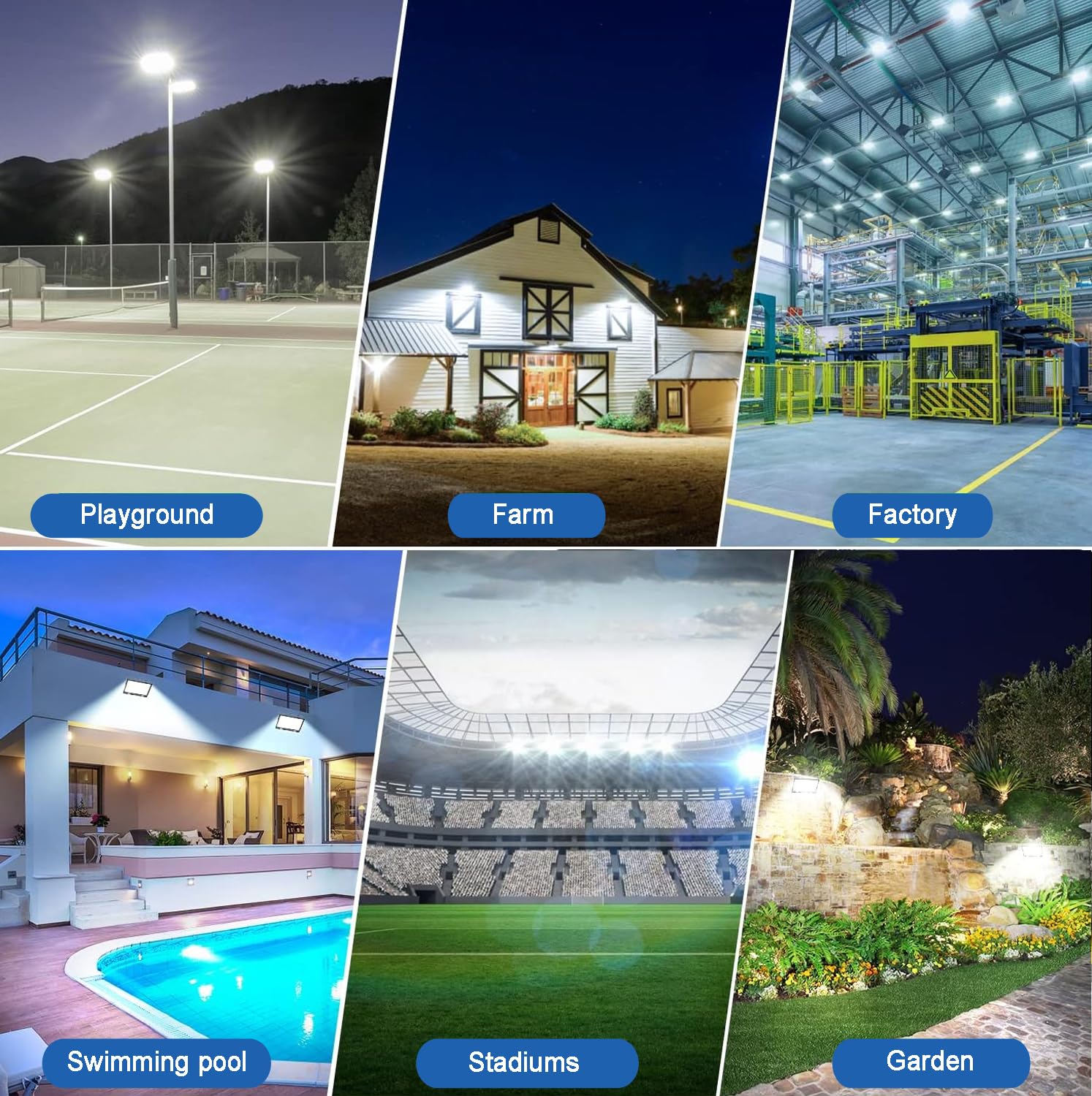 CREATESTAR 100W LED Flood Light Outdoor - 10000LM, IP66 Waterproof, Black, 2 Pack, Model CHX-FL-A, 6500K Security Light