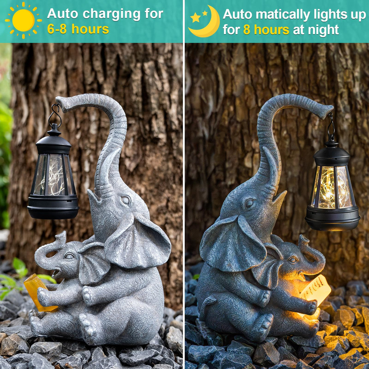 Zqqlite Solar Elephant Statue Lights Outdoor Garden Decoration Elephan ...