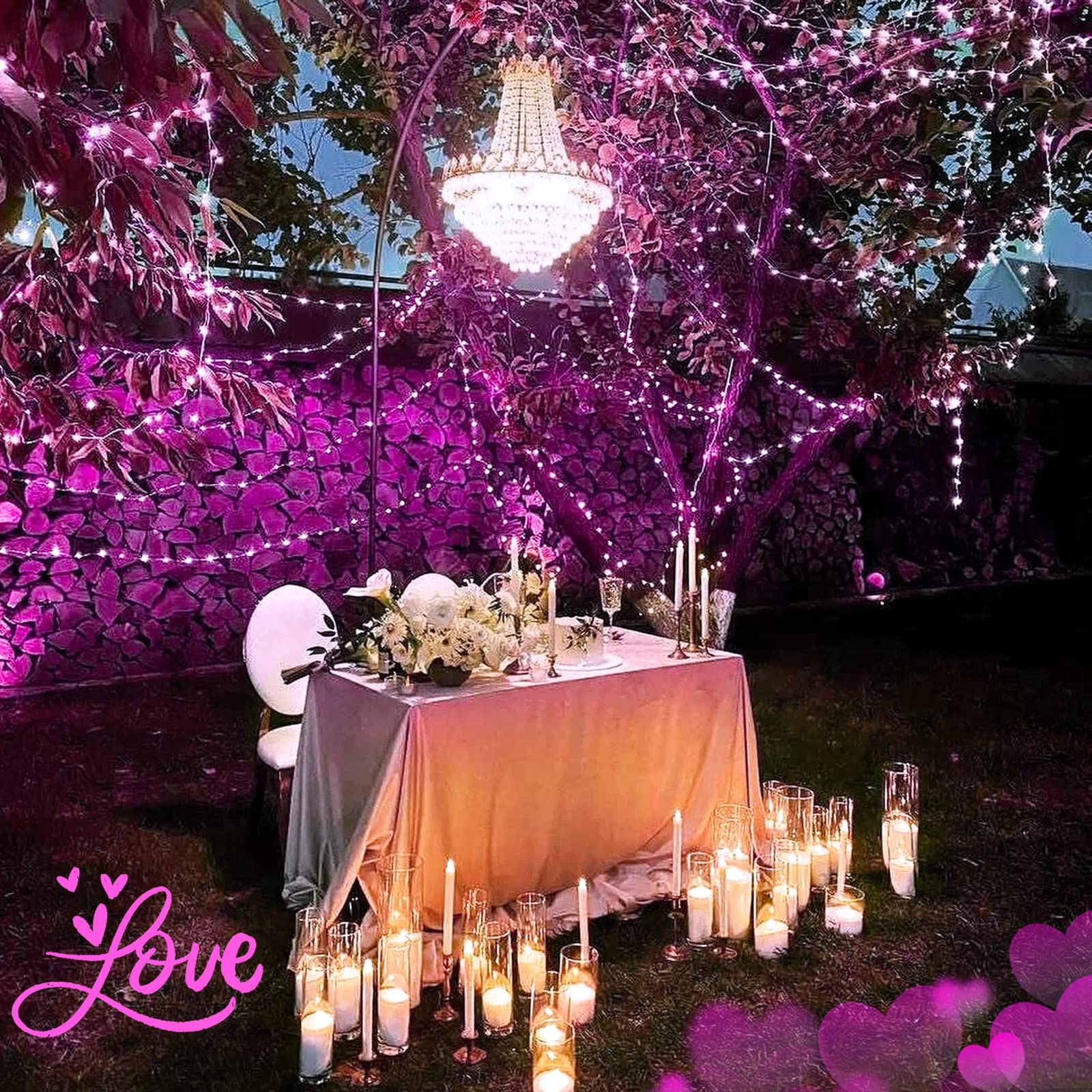 Jmexsuss 4 Pack 100 Led Solar Fairy Lights Outdoor, 33Ft Pink Solar String Lights Outdoor Waterproof, Copper Wire Solar Twinkle Lights For Valentine Day Party Wedding Decoration