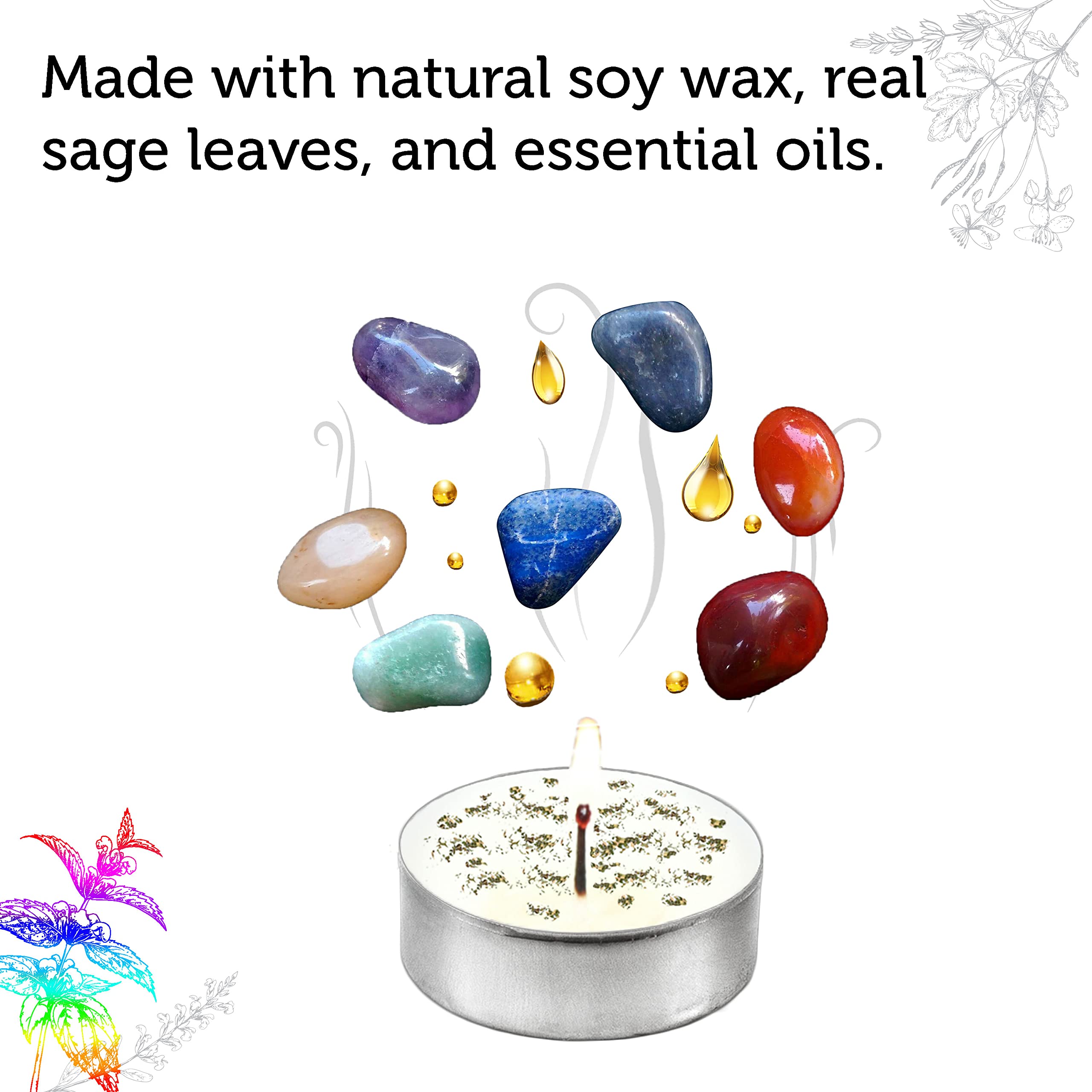 Soul Sticks Smudge Candles - 12 Pack Little Smudgies, White Wax, Cleansing & Meditation, Model LM-9194, Made with Crystals & Herbs