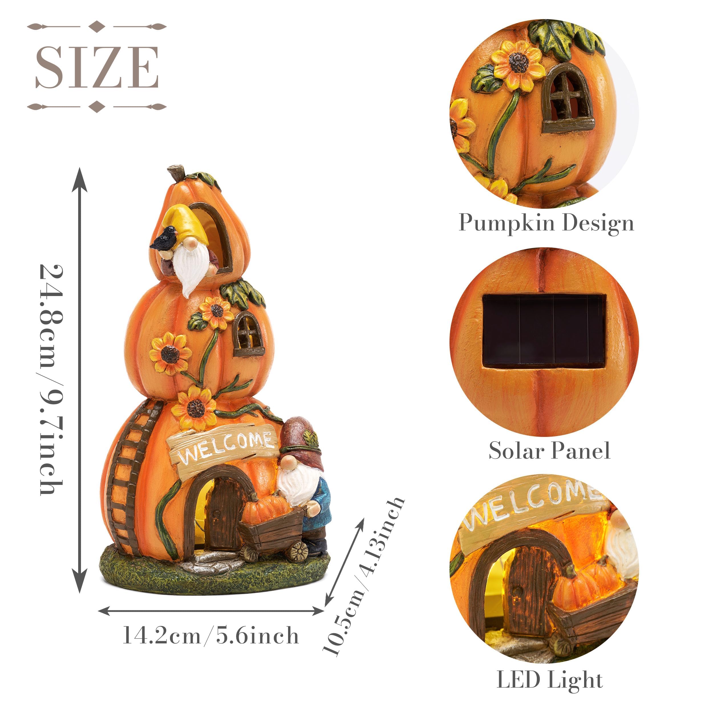 Teresa'S Collections Outdoor Solar Pumpkin Decor - Resin Fairy Garden Gnomes For Fall & Thanksgiving