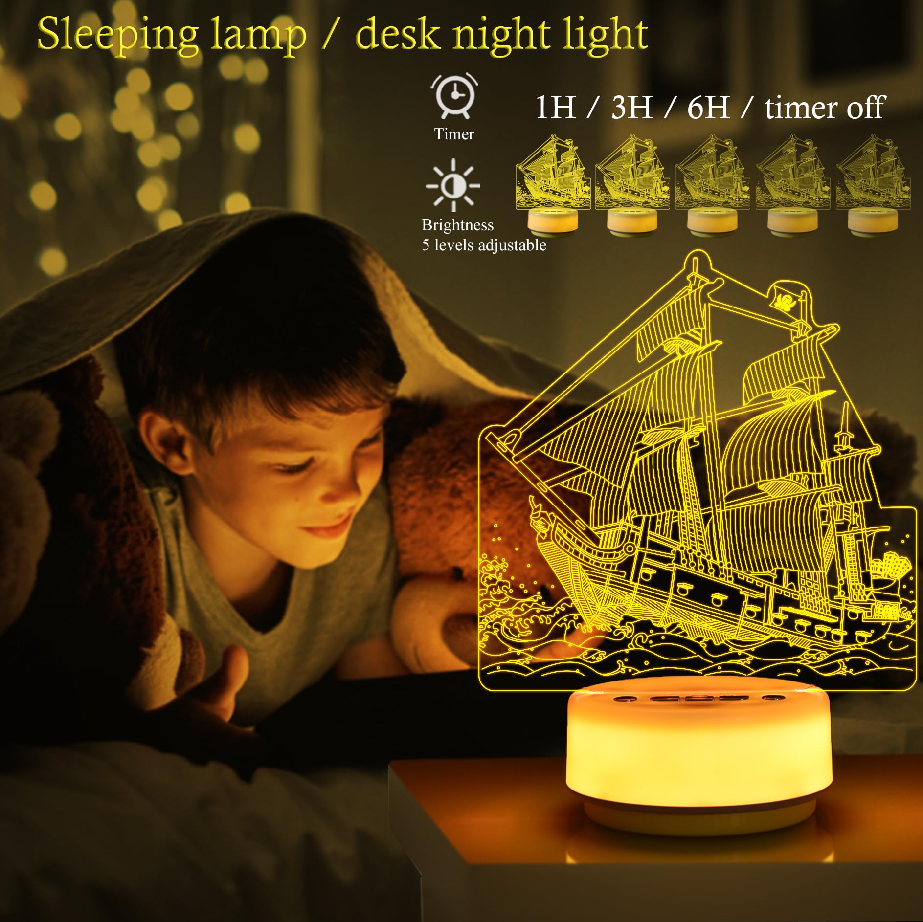 Pirate Ship Gifts Night Light for Kids,Pirate Toys Ship Night Light 14 Colors LED Decoration Lamp with Remote Control & Entity K