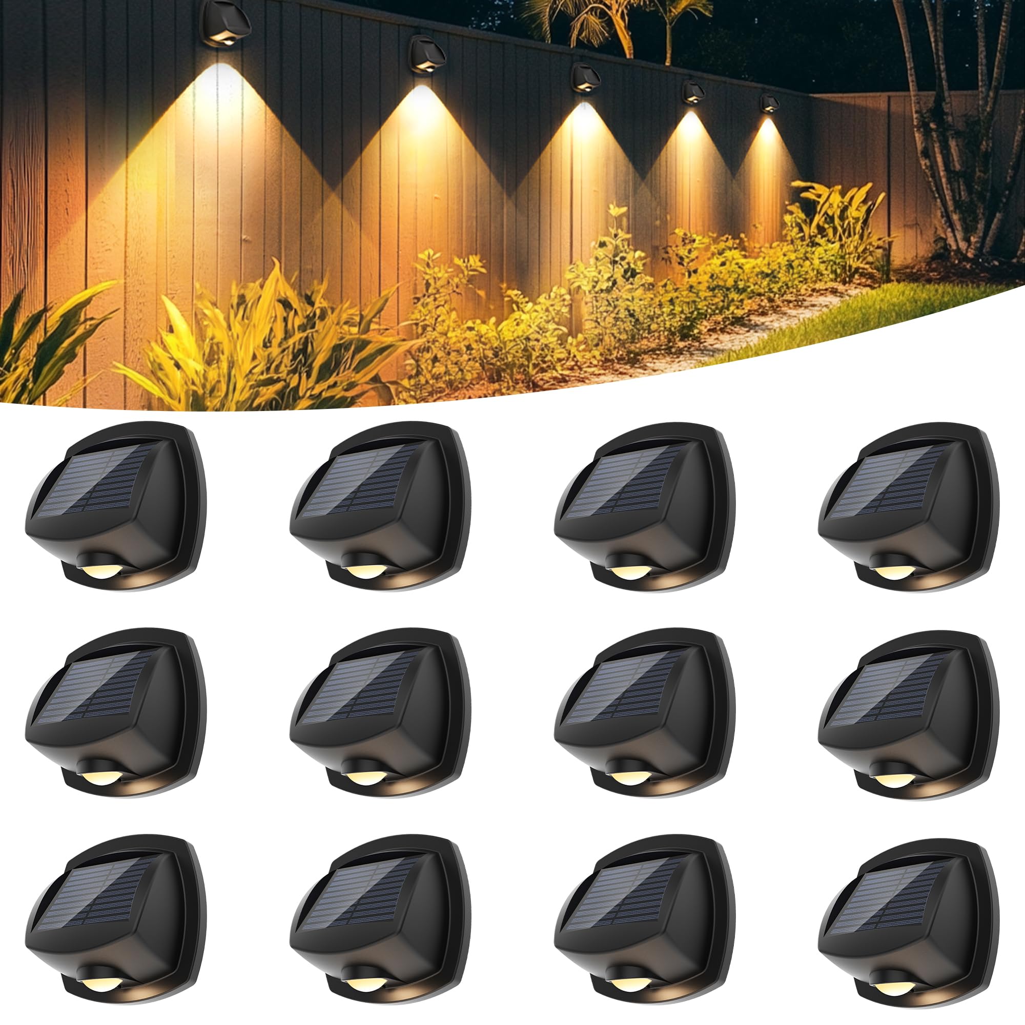Solpex Solar Lights Outdoor Waterproof Ip65  Solar Stair Lights Outdoor For Fence  Deck  Step  Dual Color Led 3 Lighting Modes House Wall Light For Porch  Backyard  Fence  Garden Decor-12 Pack