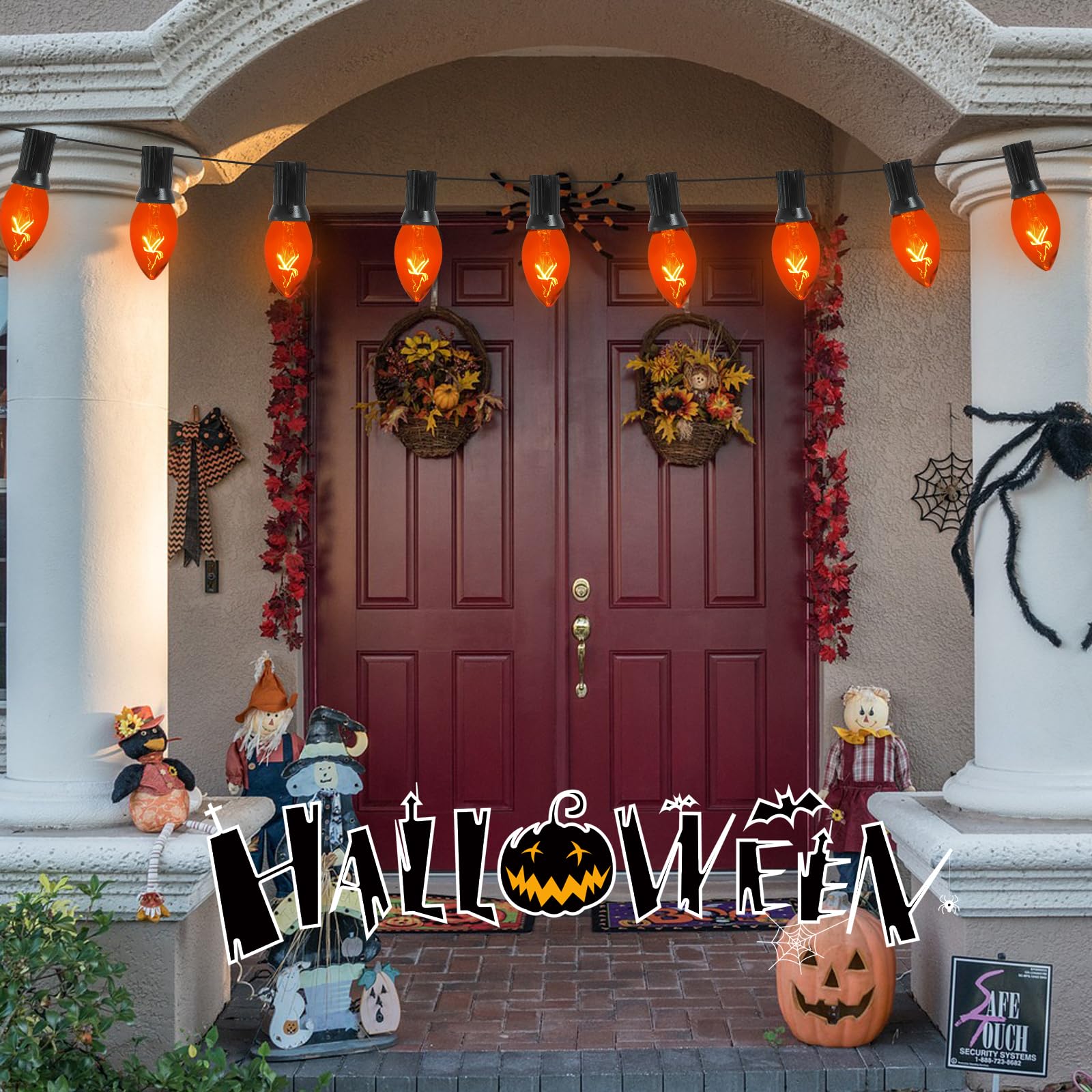 25 Pack C7 Replacement Bulbs, C7 Clear Orange Light Bulbs, C7/E12 Candelabra Base, Orange Halloween Light For Outdoor String Lights Christmas Halloween Patio Party