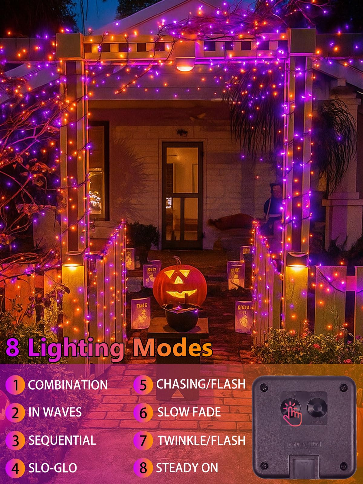 4 Pack 180Ft Halloween Solar Lights Outdoor Waterproof, 320Led Orange And Purple Solar String Lights Green Wire 8 Modes, Solar F