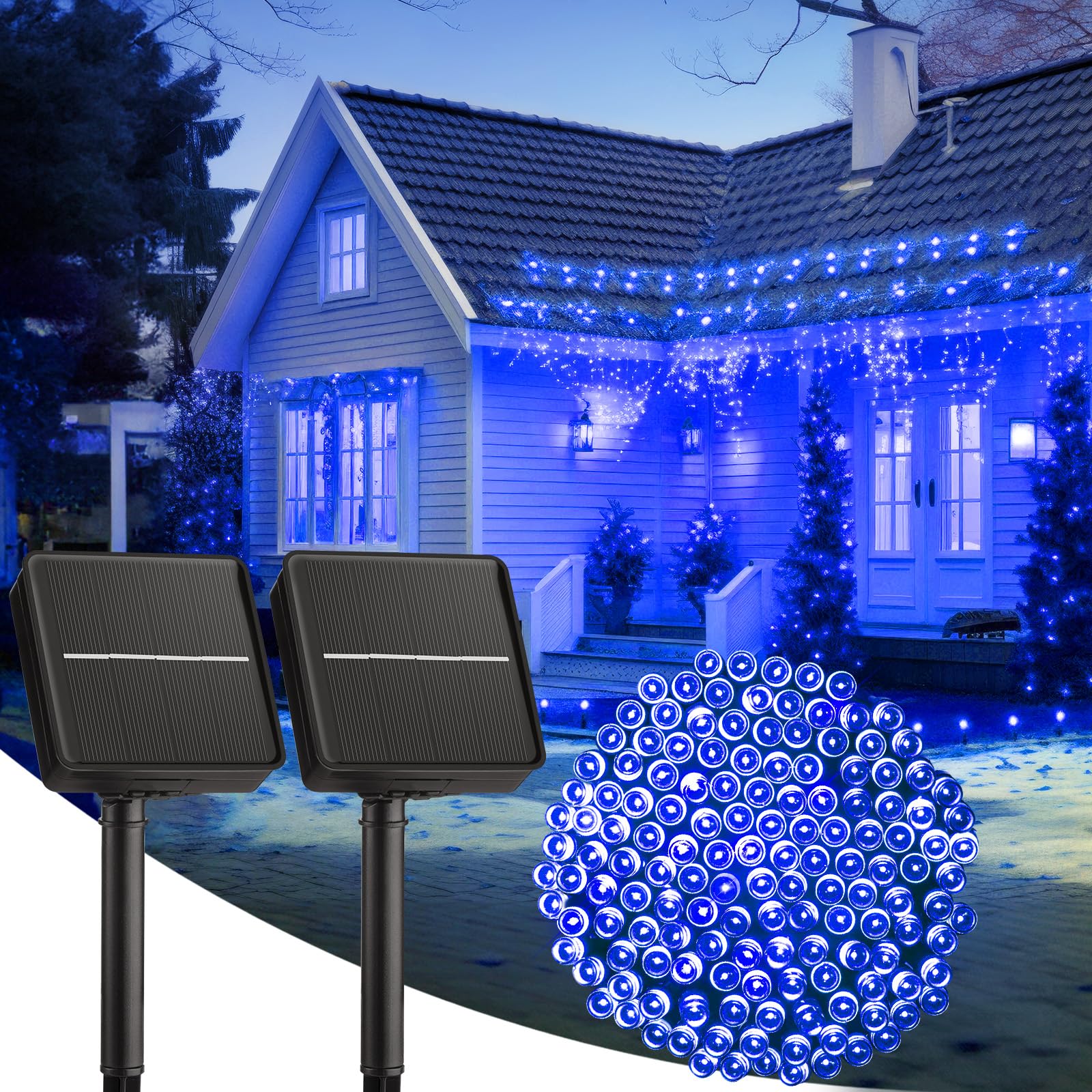 Brightown 100Led Solar String Lights Outdoor  Solar Powered Lights Ip65 Waterproof For Party Garden Yard Home Holiday Tree Decoration Lighting (Blue  100Led-2Pack)