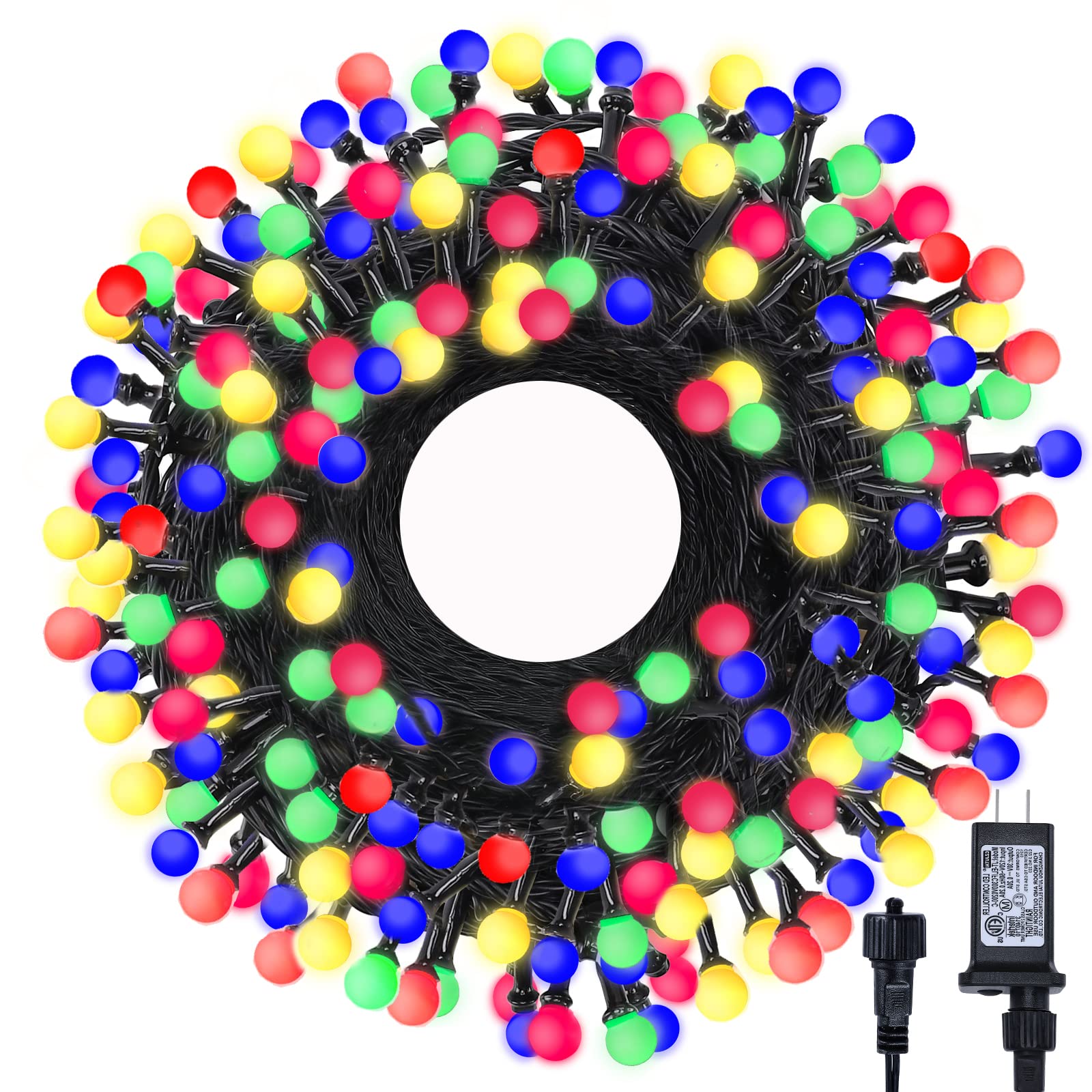 Meteds LED Christmas Lights Outdoor, 300LED 105Ft Waterproof Globe String Lights, 8 Modes, Multicolor