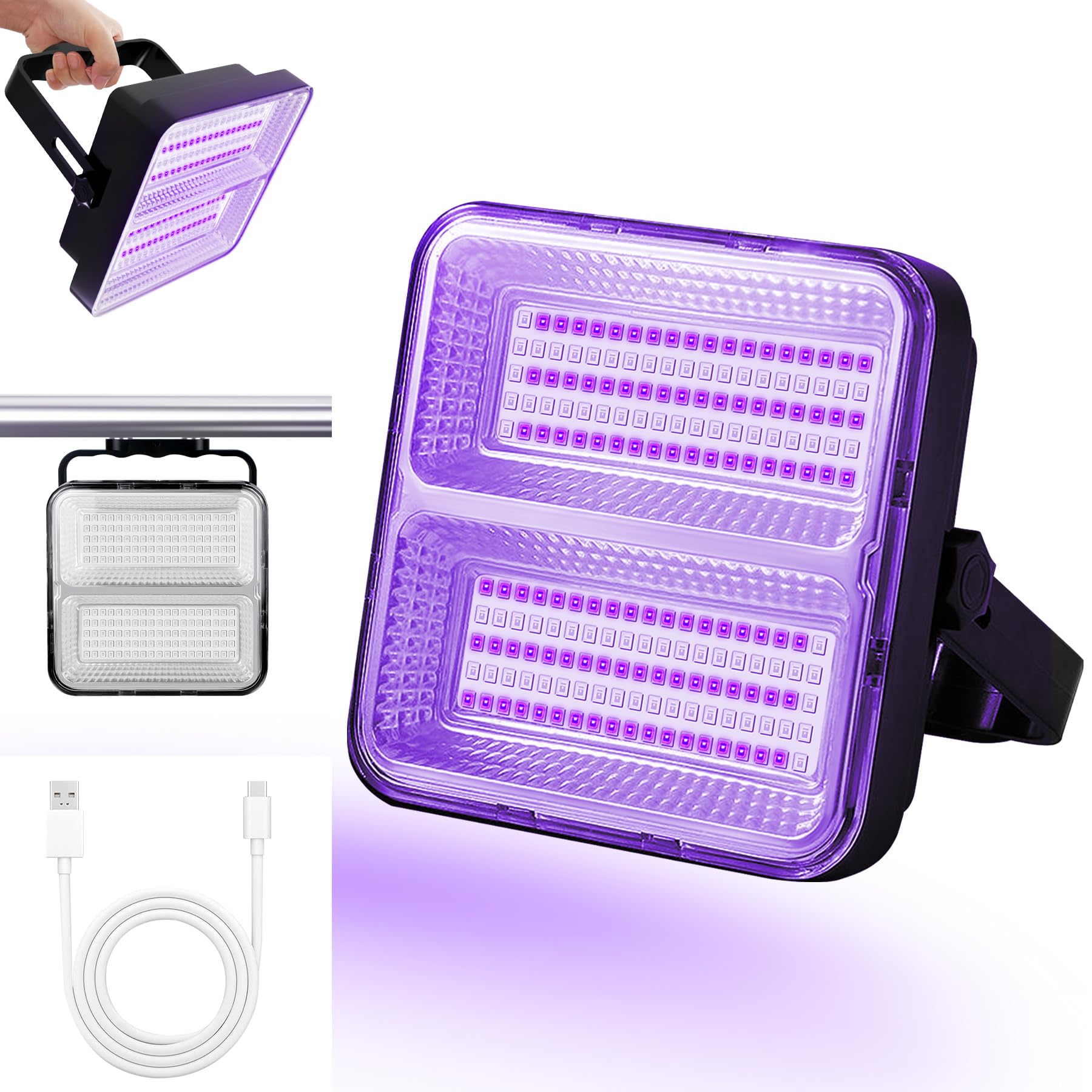 Benss Rechargeable Led Uv Black Lights, 100W 395Nm 9600 Mah Battery Powered Blacklight, Ip65 Waterproof, Portable For Glow Party, Stage Lighting, Halloween, Body Paint, Fluorescent Poster, Neon Glow