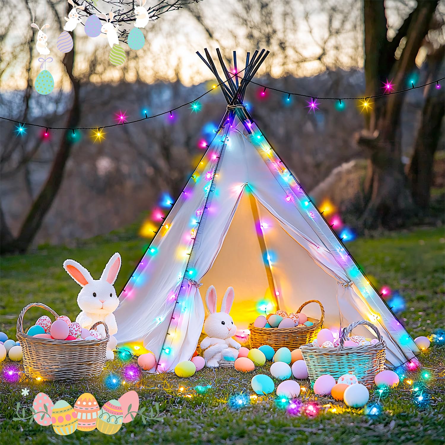 Jmexsuss 400 Led Easter Lights Plug In, 132Ft Multicolor Easter Lights String With Remote, Colorful String Lights For Bedroom Tr