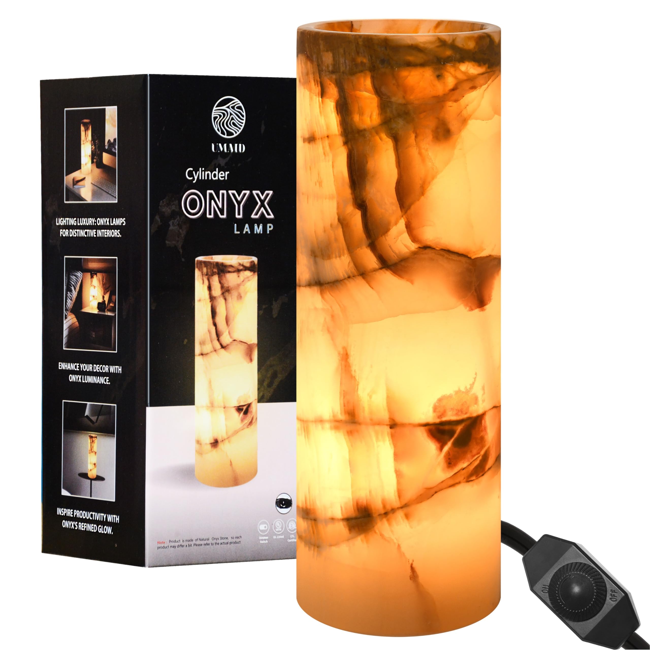 Umaid Onyx Marble Table Lamp - Dimmable, Warm Amber Glow, Unique Home Decor For Office & Bedroom