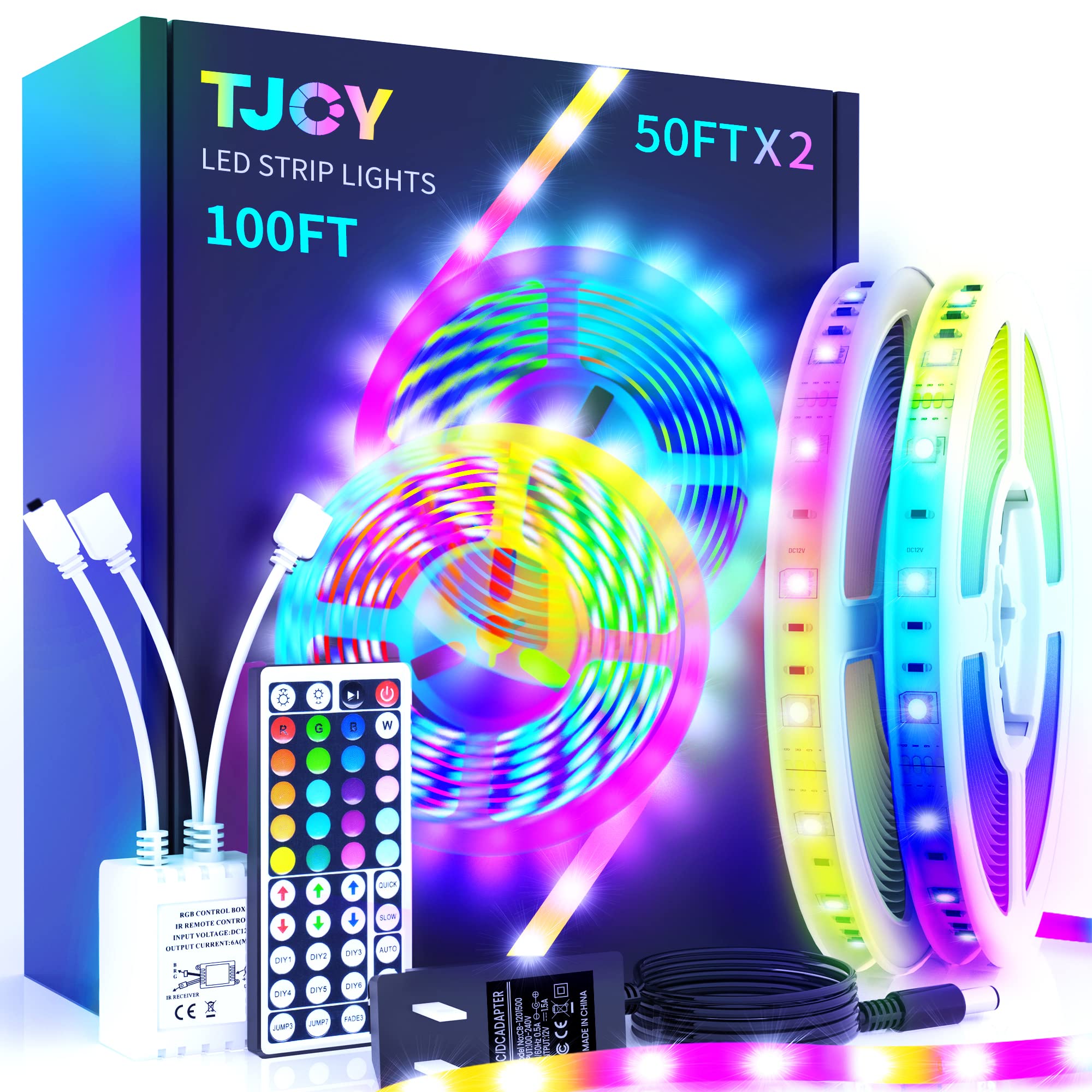 Tjoy 100 Ft Led Strip Lights With 44 Key Remote, Multi-Color Rgb Smd5050 Led Lights, 12 Volt Color Changing Led Light Strip For