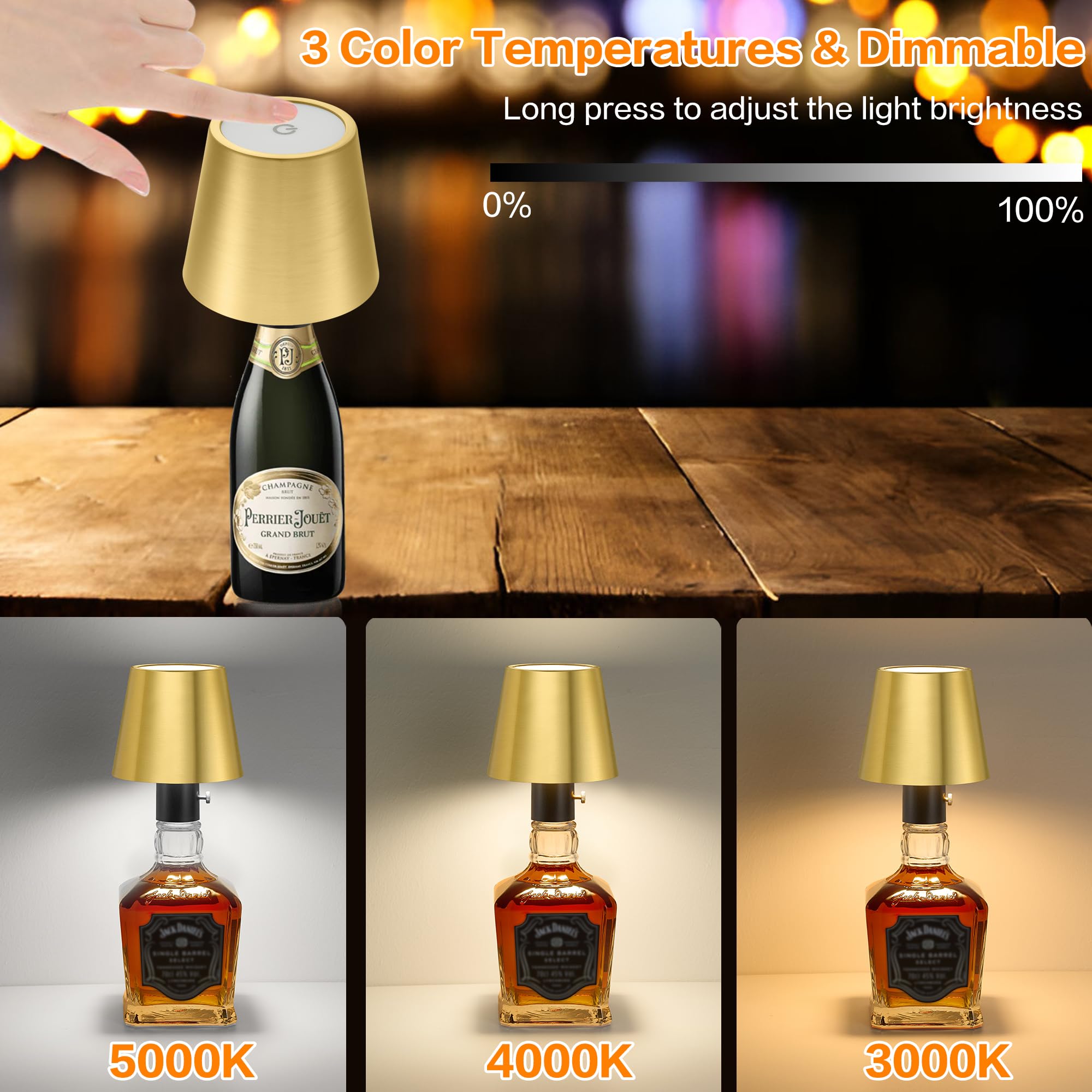 Bottle Lamp, Wireless Wine Bottle Lights With Remote 3 Color Temperature Wine Light Built-In 5000Mah Rechargeable Battery Cordle