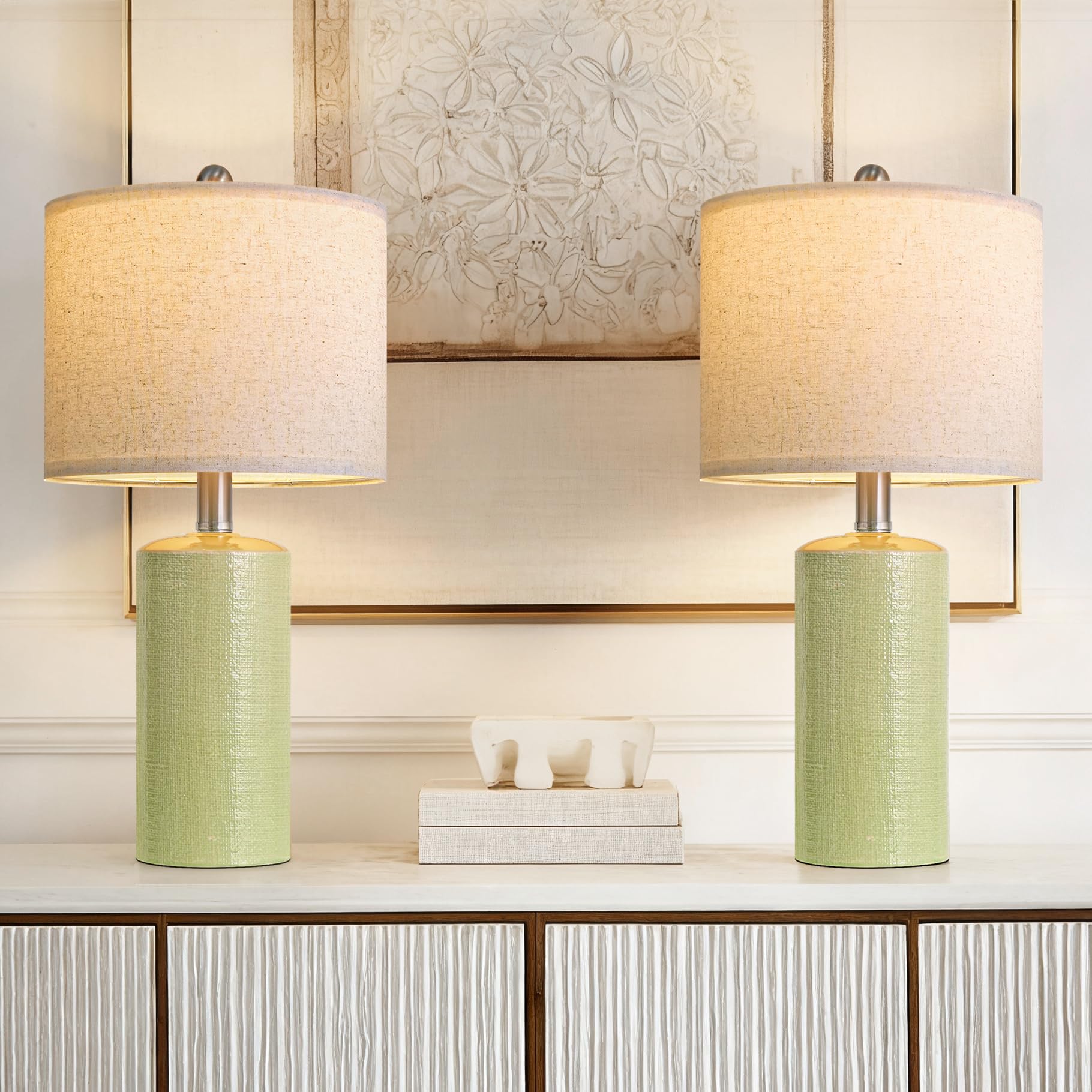 G-SAFAVA 20.5 Small Table Lamps for Living Room Lamp Set of 2 Ceramic Lamps for Bedroom Bedside Lamps Modern Boho Lamps for Night Stands Farmhouse Nightstand Lamp Side End Table Lamp  Light Green
