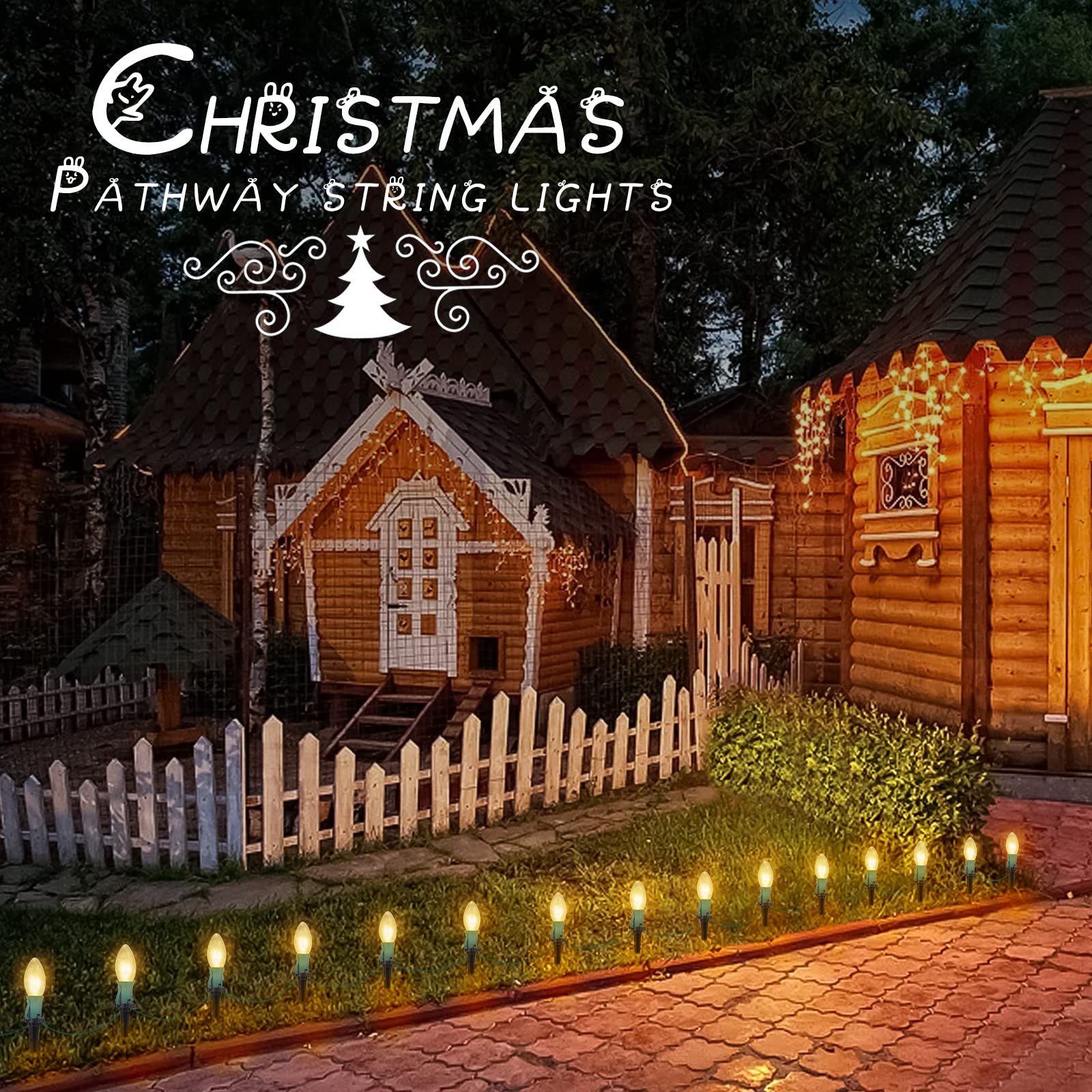 C9 Christmas Pathway String Lights Outdoor - 2 Pack Total 51.4 Ft 40 Clear Lights With 40 Stakes, Connectable Waterproof Walkway