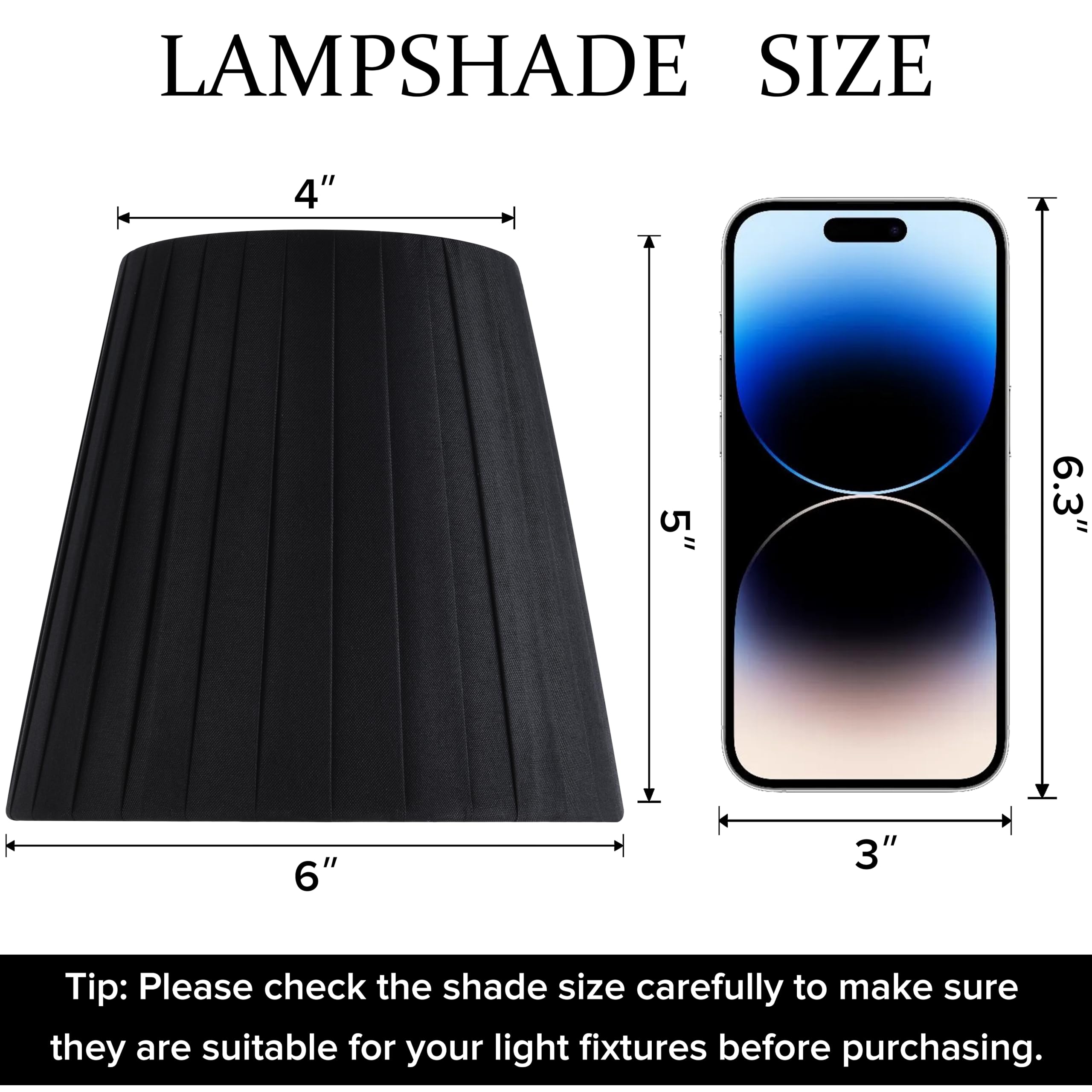 Go&So Chandelier Lamp Shades - Black Small Lamp Shade Set Of 5, Clip-On Fitter Lampshade, Only For Candlestick Bulbs, 4'' X 6''