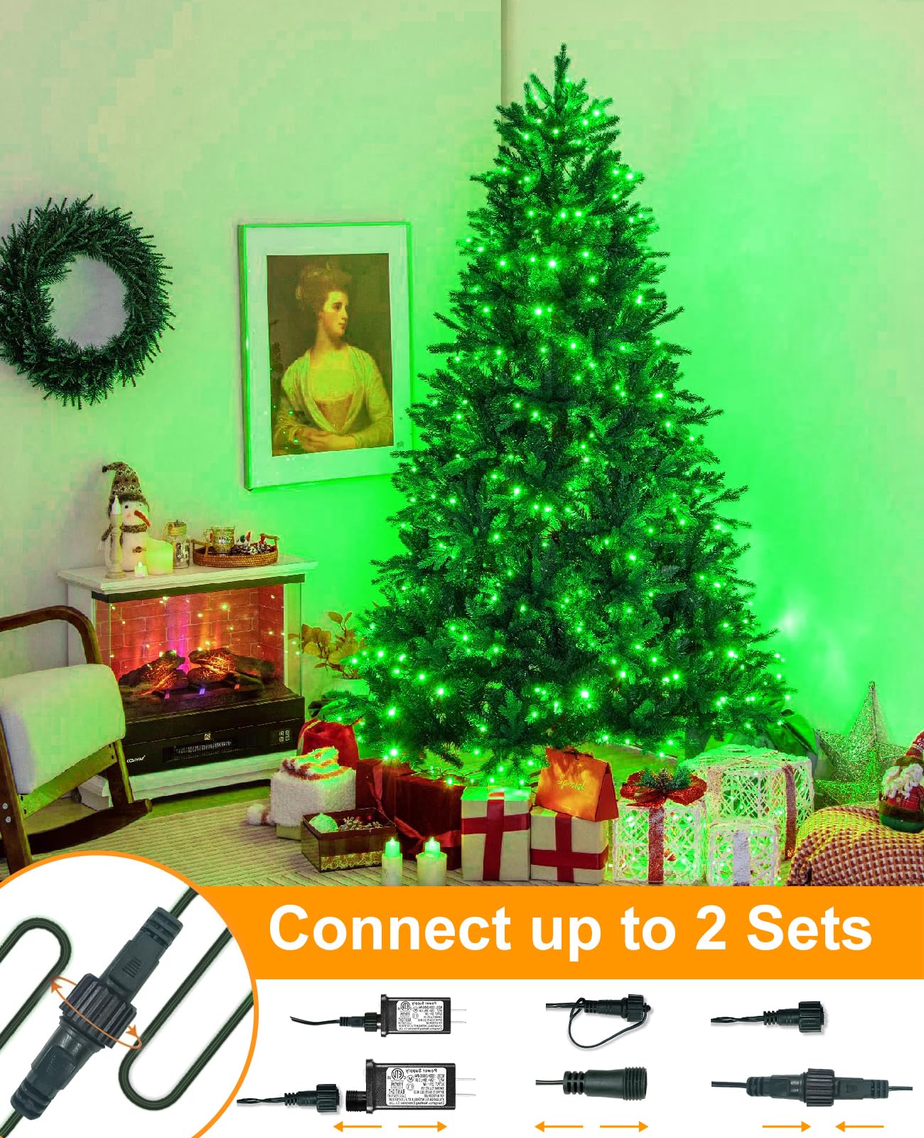157Ft 480 Led Christmas Lights Outdoor  Plug In Christmas Tree Lights Waterproof  8 Modes Green Wire Fairy String Light For Indoor House Garden Xmas Party Decorations  Green