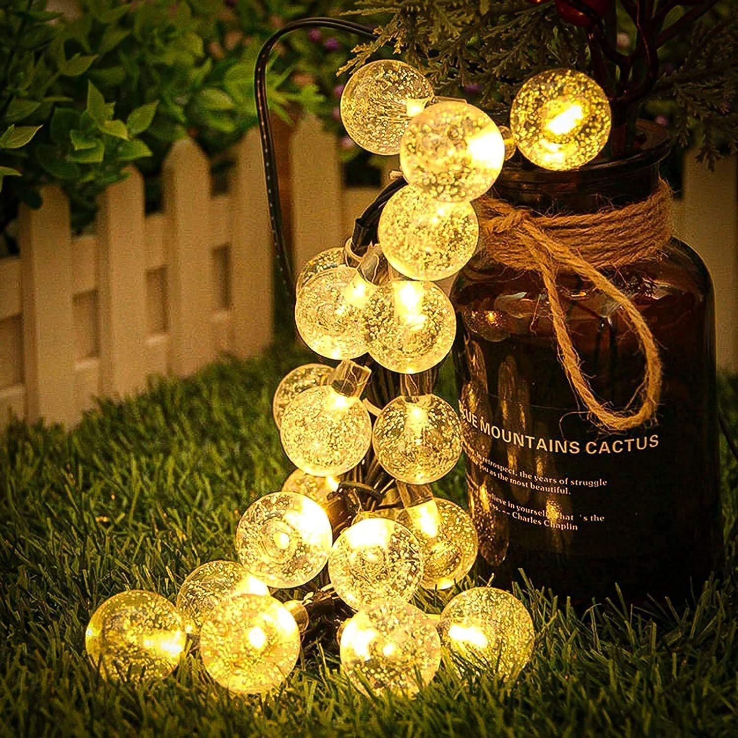 Lezonic Solar String Lights, 50 LED Waterproof Crystal Globe, 7M/24Ft, Warm White, 8 Modes for Garden, Patio, Christmas, Wedding