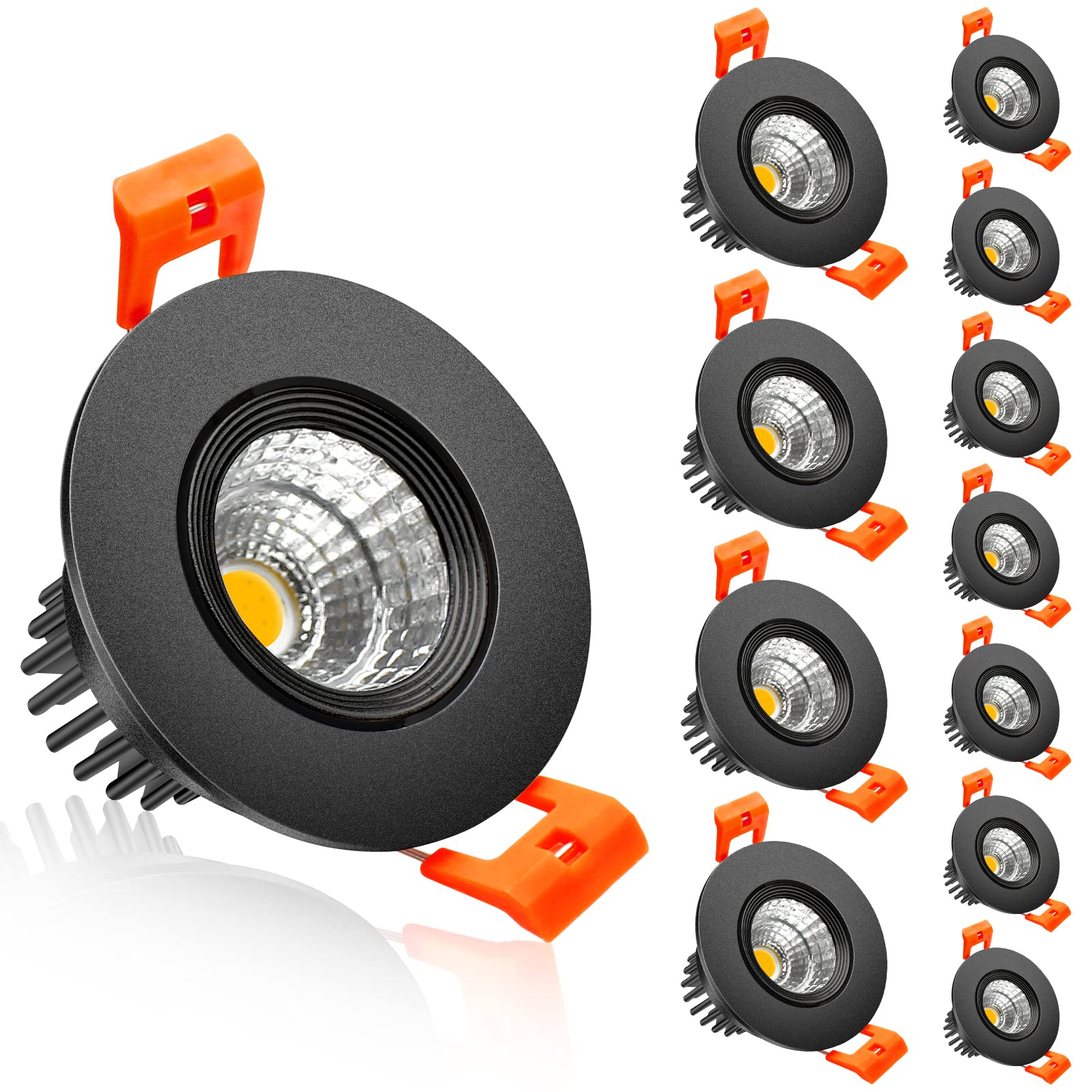 inShareplus 2 Inch Downlight, 3W Recessed Lighting 220LM COB Dimmable, 3000K Warm White, CRI80, Black Trim, LED Ceiling Lights w