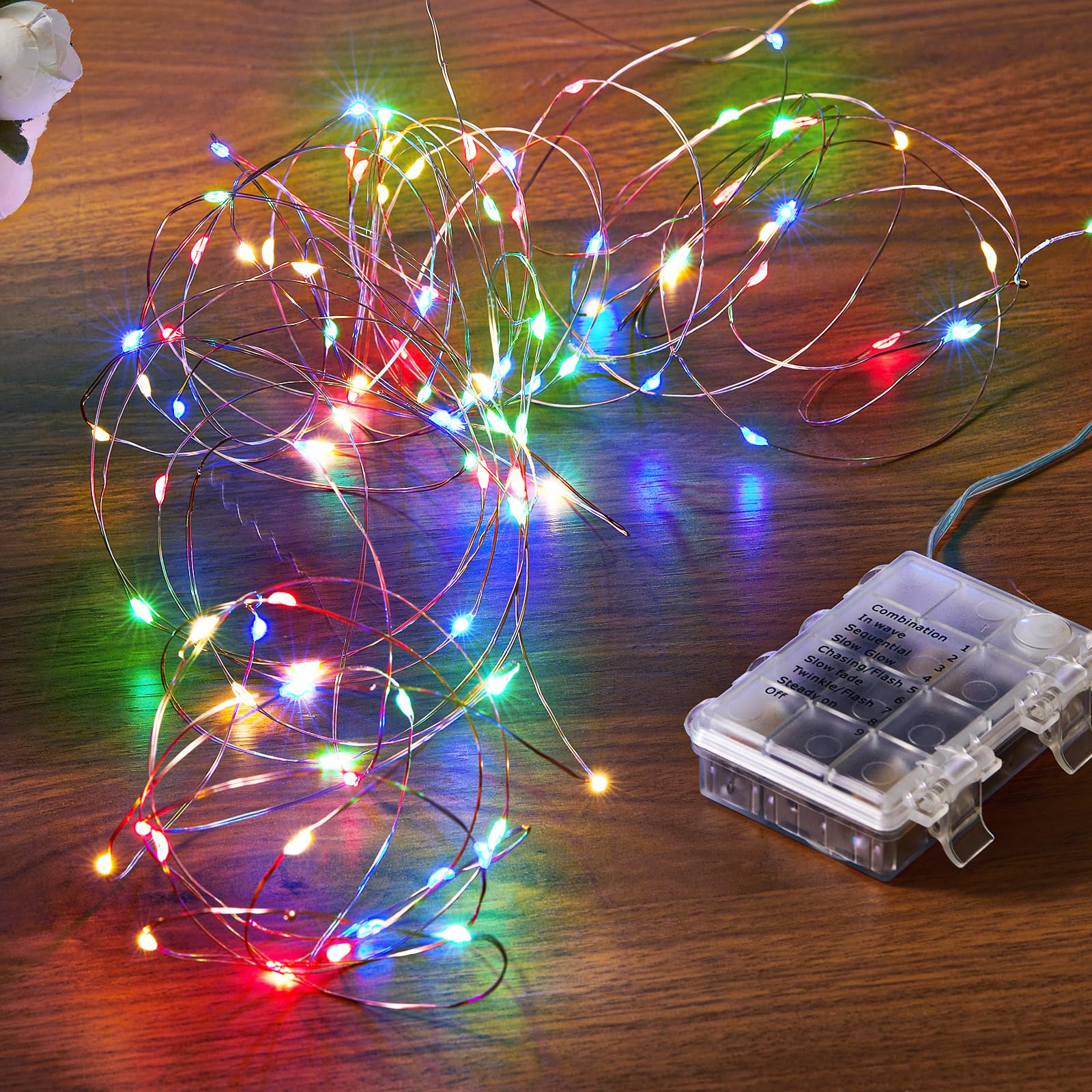 Ariceleo 1 Pack 16.4 Ft. Battery Operated Outdoor String Lights with Remote & Timer, LED Multi Color Fairy Lights, Waterproof Twinkle Lights for Bedroom, Dorm, Mason Jar, Wedding, Party, Christmas