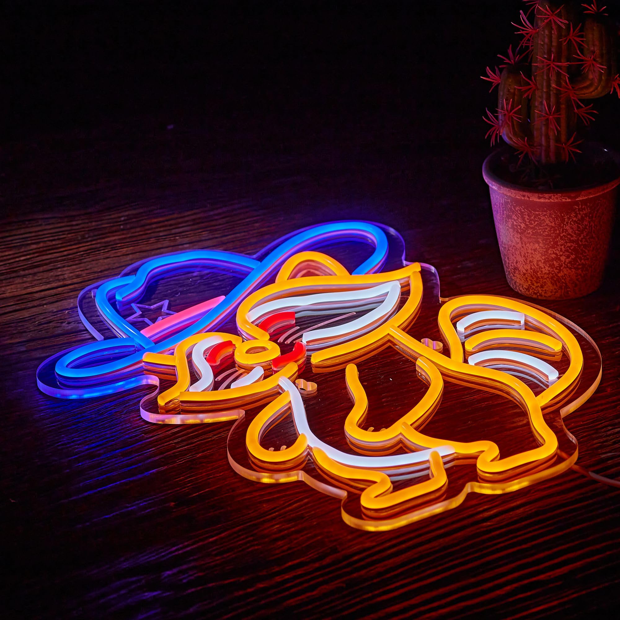 NEONLAND Cowboy Racoon Neon Sign LED Light USB Powered Dimmable 16.5 x 12.6 inches Racoon Orange