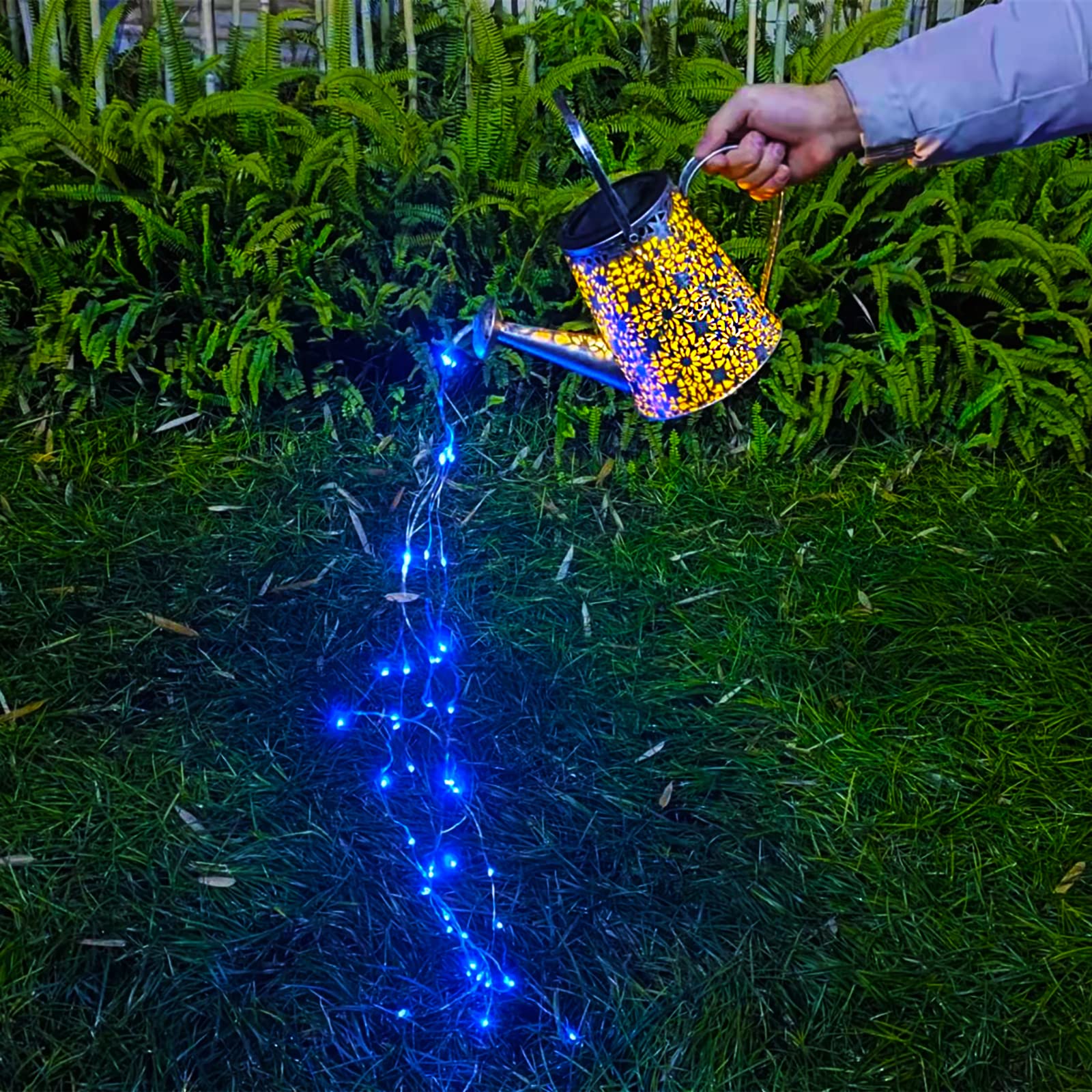 VOOKRY Solar Watering Can Lights, Waterproof Metal Lantern, 1 Pack, Blue for Patio, Yard, and Garden Decor