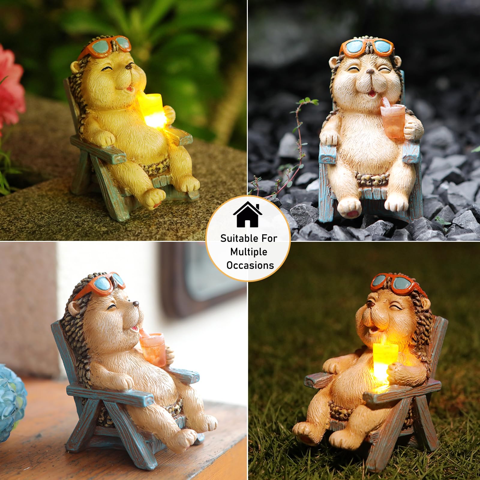 Miniature Hedgehog Figurine Garden Decor, Solar Resin Hedgehog Statue For Outside Garden Lawn Yard Patio& Home Office Decoration