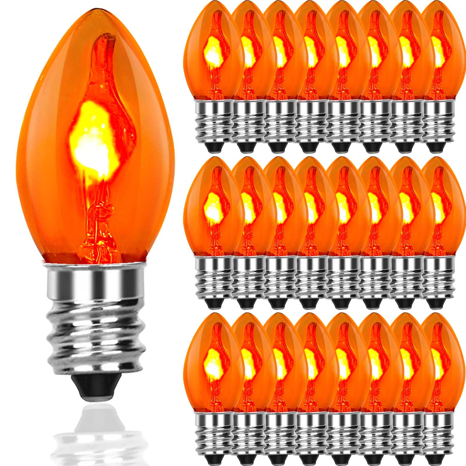 Romasaty C7 Flicker Flame Orange Bulb, Flame Shaped Bulb Dances With A Flickering Glow, 1W, C7/E12 Flame Candelabra Light Bulbs,